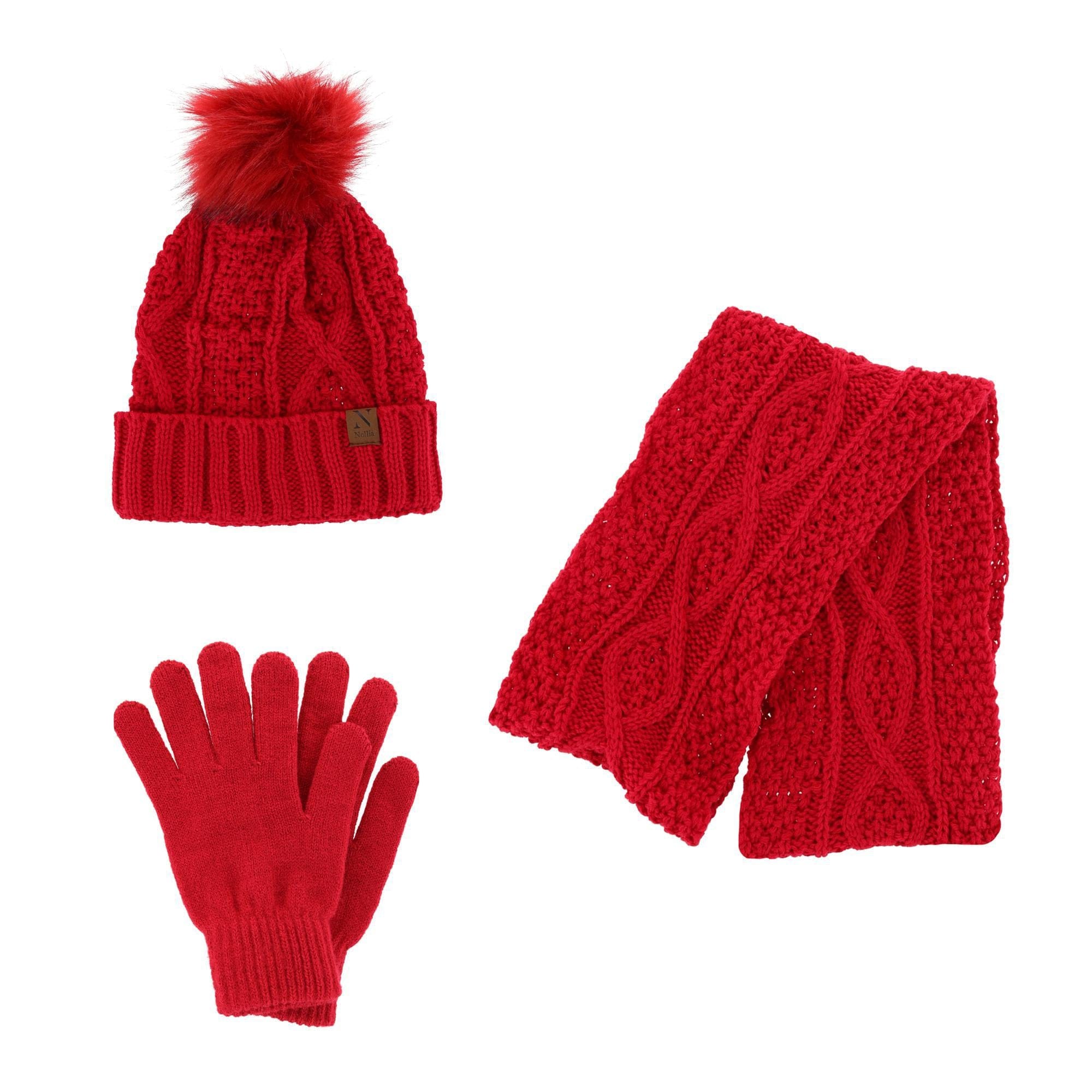 CTM® Women's Winter Knit Pom Hat Gloves & Infinity Scarf Set by Noillia - Women's Winter Knit Pom Hat Gloves & Infinity Scarf Set by Noillia
