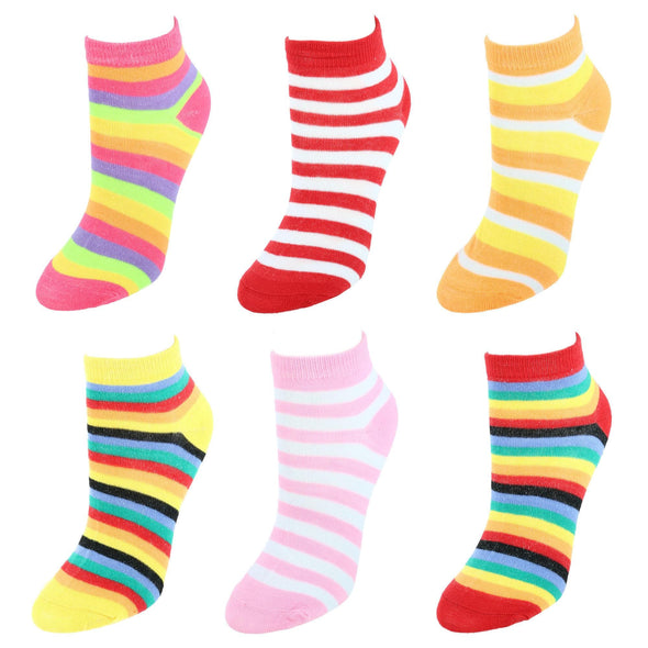 Women's Multi-Color Striped Low Cut Socks (6 Pack)
