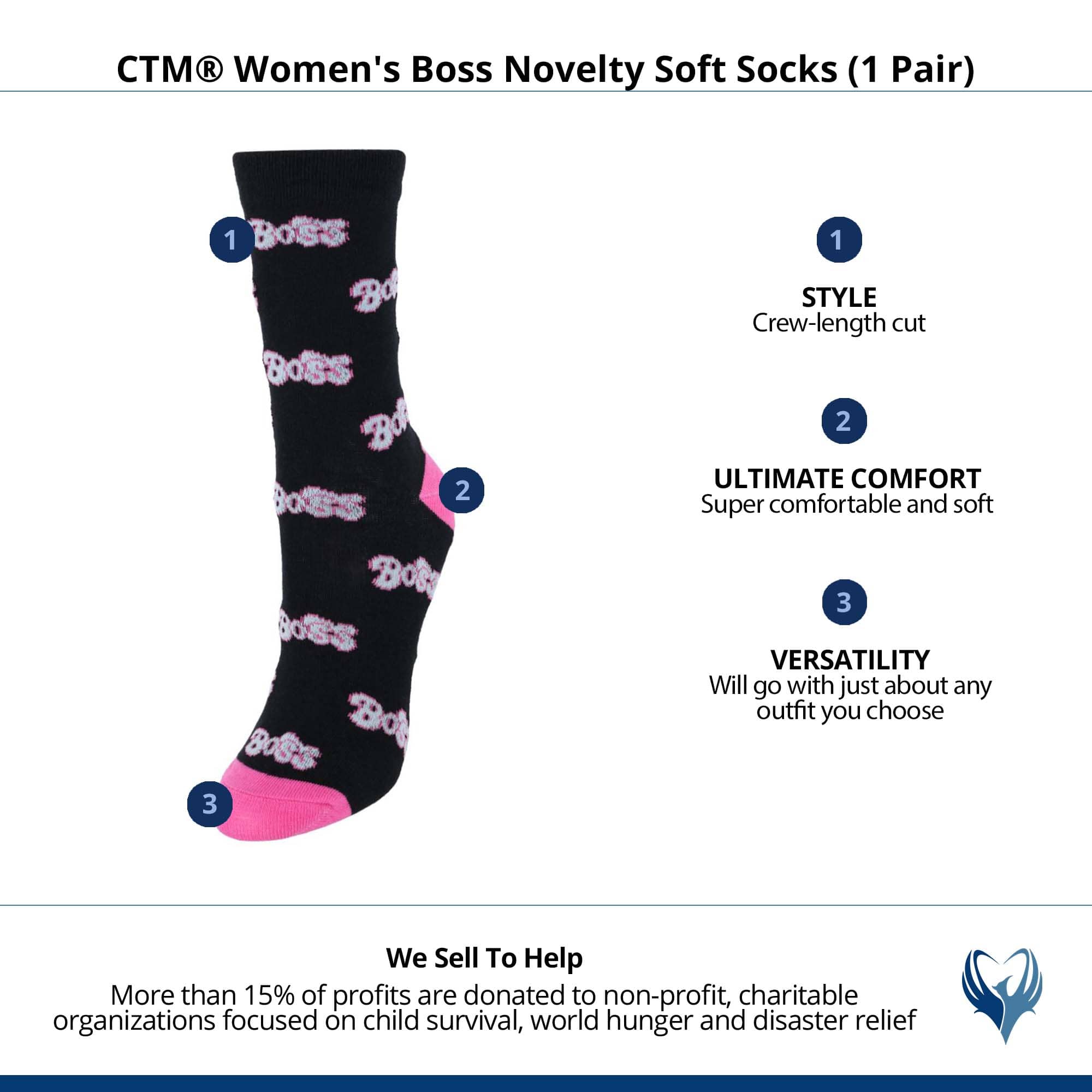 CTM® Women's Boss Novelty Soft Socks (1 Pair) - Black
