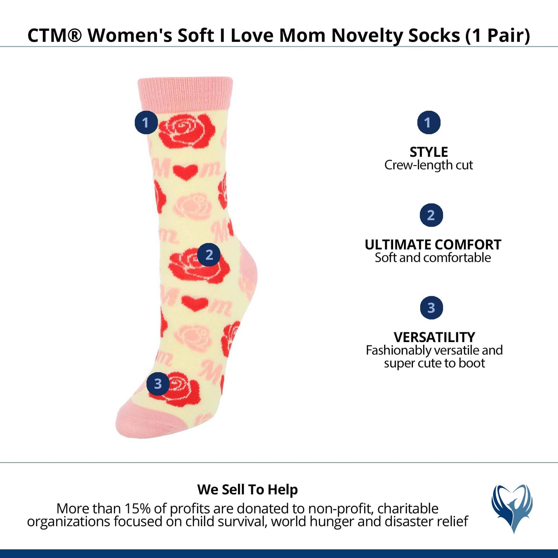 CTM® Women's Soft I Love Mom Novelty Socks (1 Pair) - Yellow