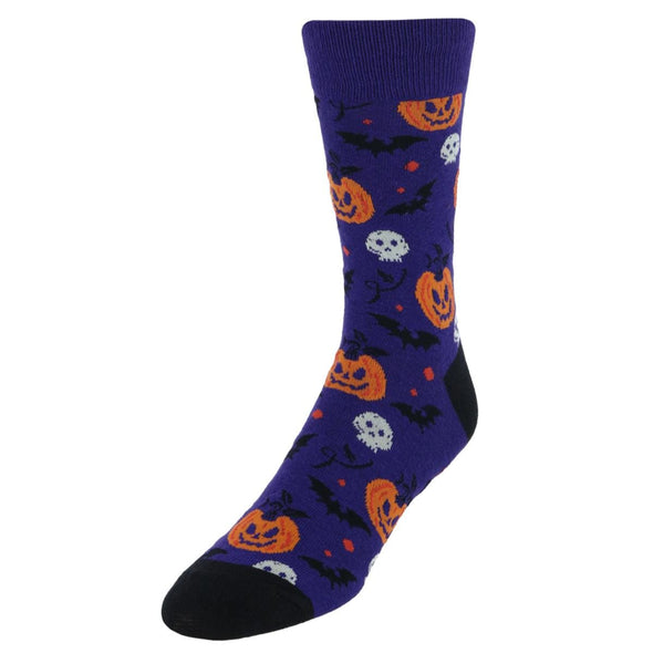 Men's Spooky Halloween Pumpkin Bats and Skull Novelty Socks (1 Pair)