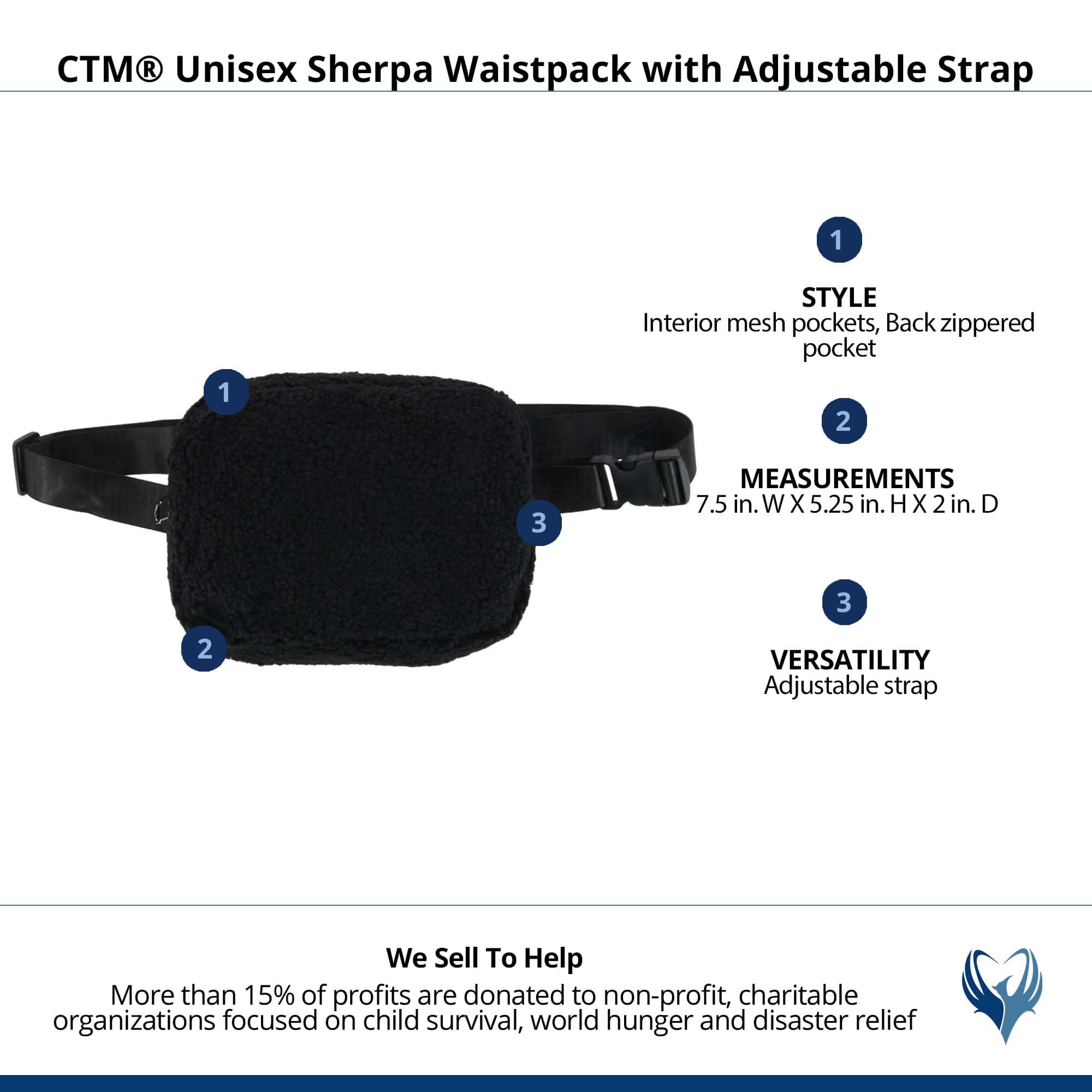 CTM® Unisex Sherpa Waistpack with Adjustable Strap - Black