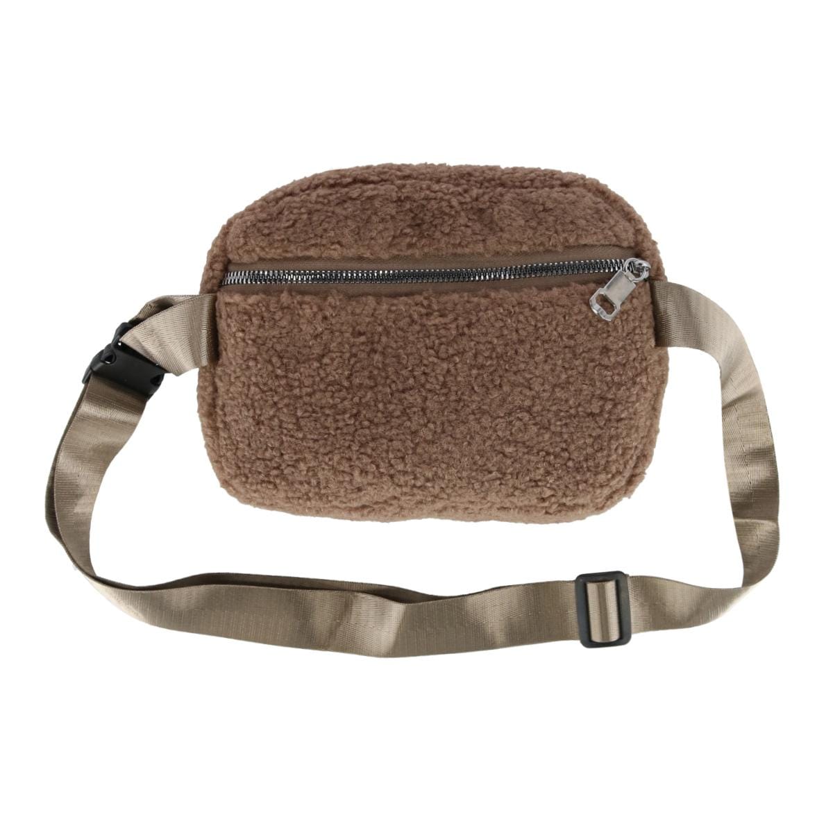 CTM® Unisex Sherpa Waistpack with Adjustable Strap - Taupe