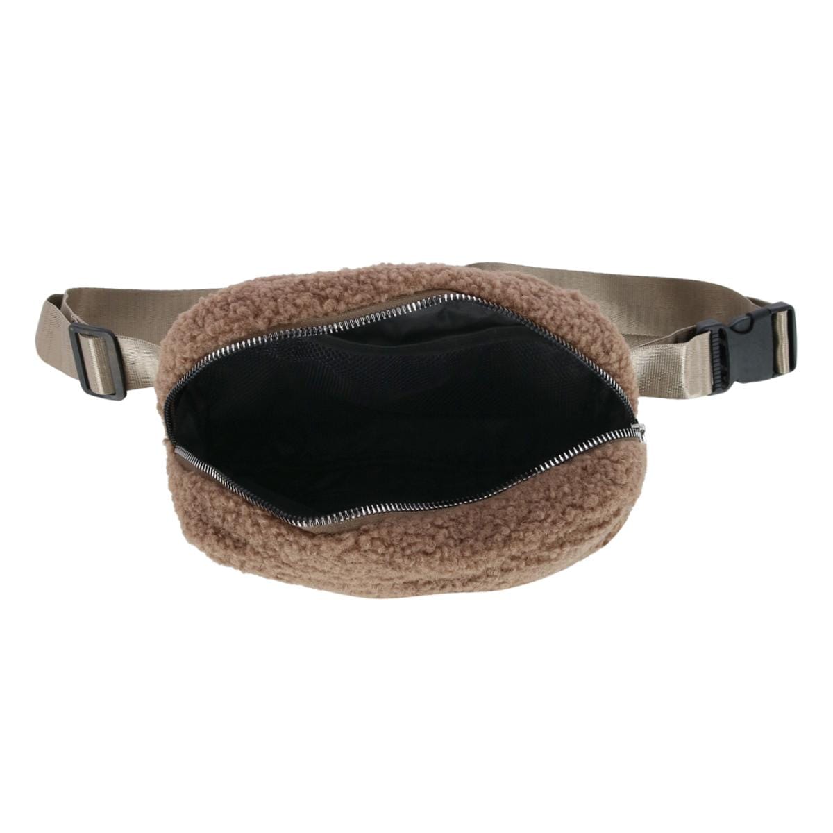 CTM® Unisex Sherpa Waistpack with Adjustable Strap - Taupe