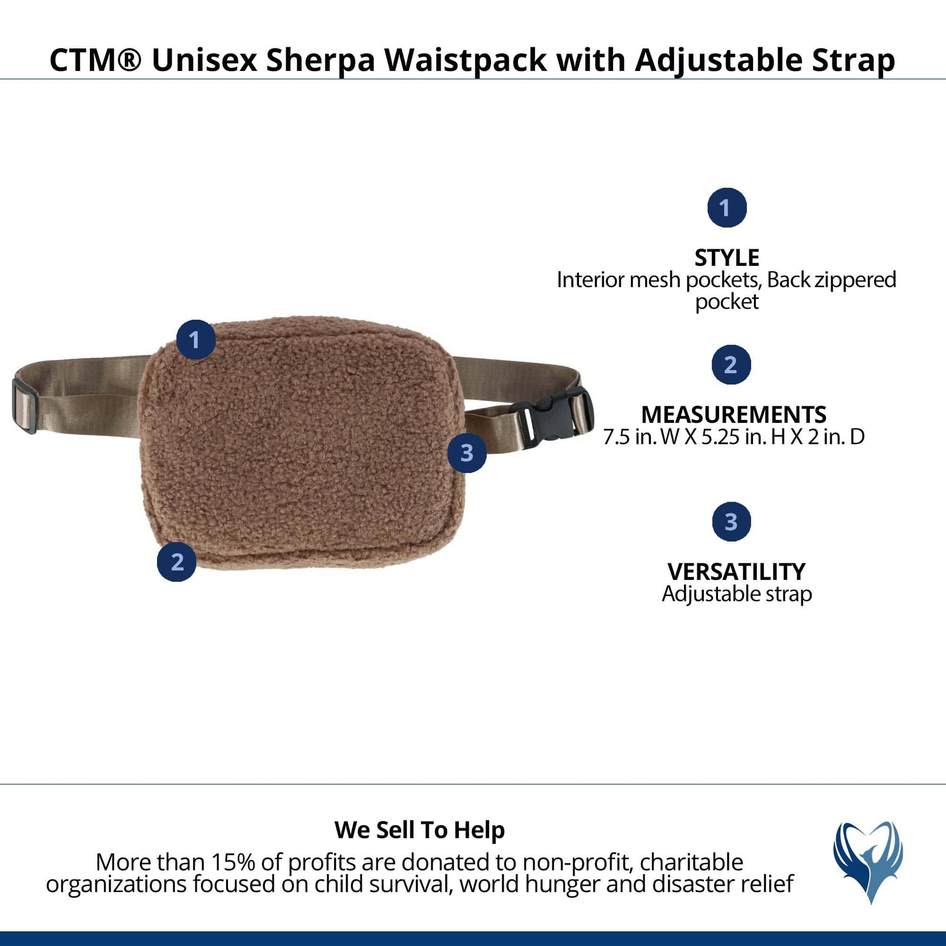 CTM® Unisex Sherpa Waistpack with Adjustable Strap - Taupe