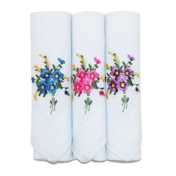 Women's Floral Embroidered Cotton Handkerchief Set (Pack of 3)