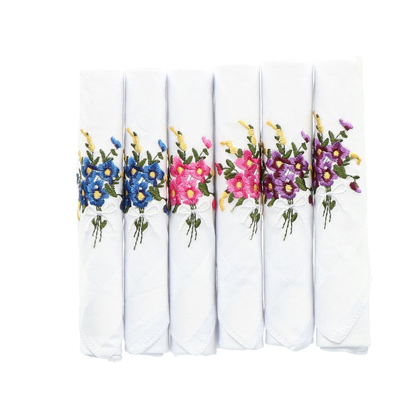 Women's Floral Embroidered Cotton Handkerchief Set (Pack of 6)
