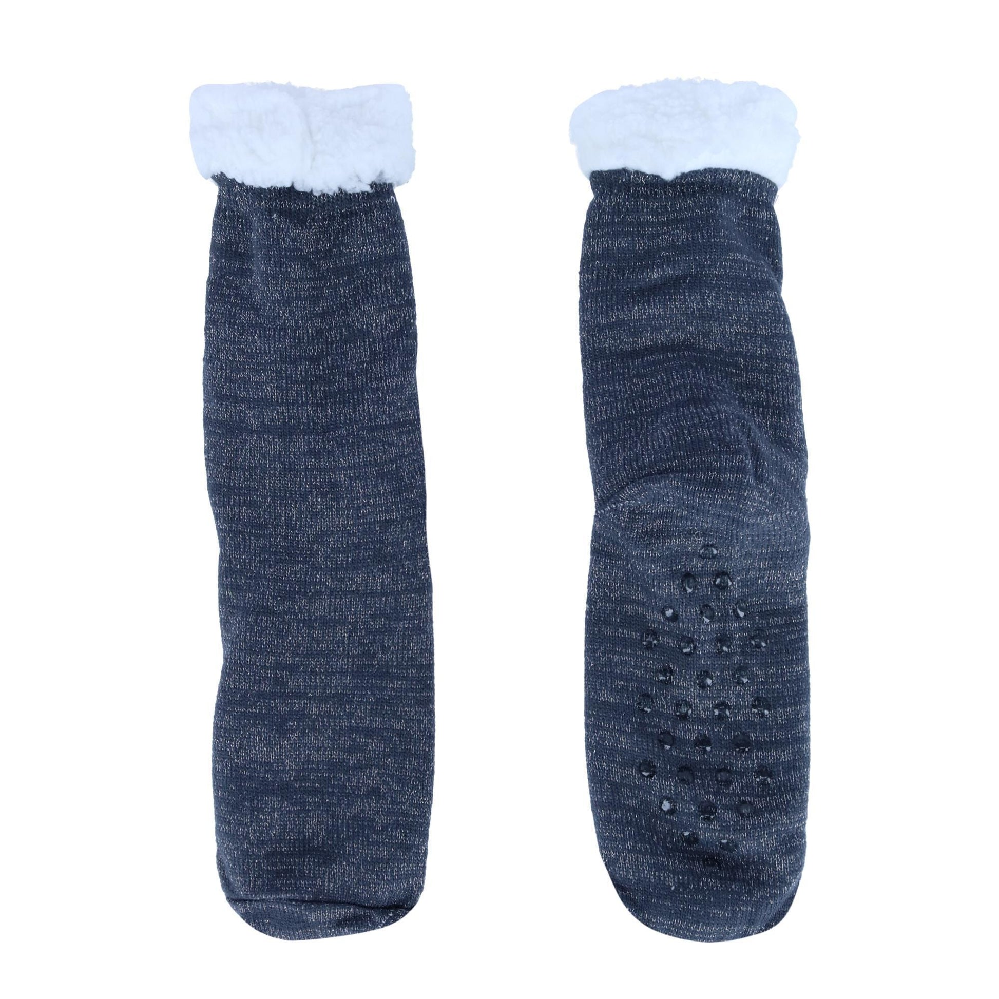 CTM® Women's Solid Sparkly Plush Sherpa Lined Slipper Socks - Charcoal