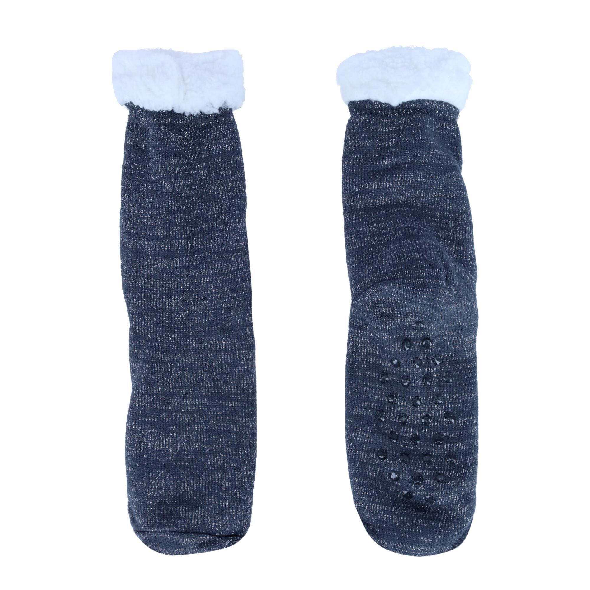 CTM® Women's Solid Sparkly Plush Sherpa Lined Slipper Socks - Charcoal