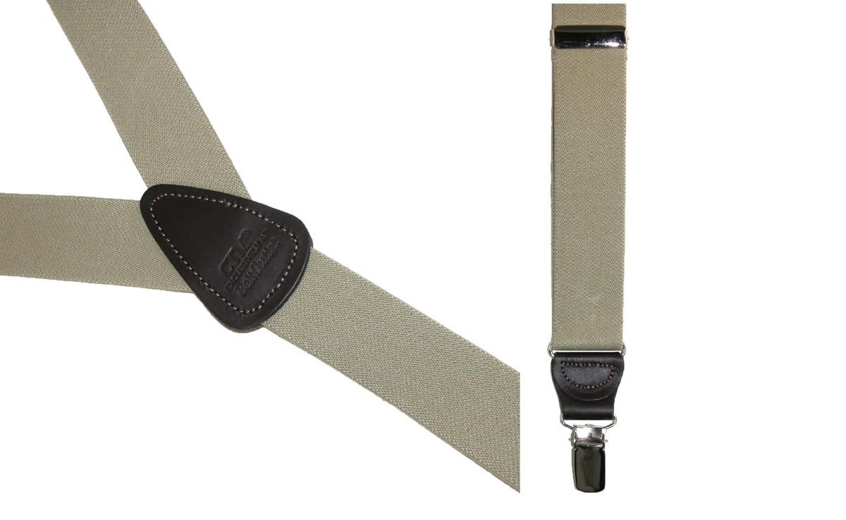 CTM® Men's Big & Tall Elastic Clip End Premium Solid Suspenders - Khaki