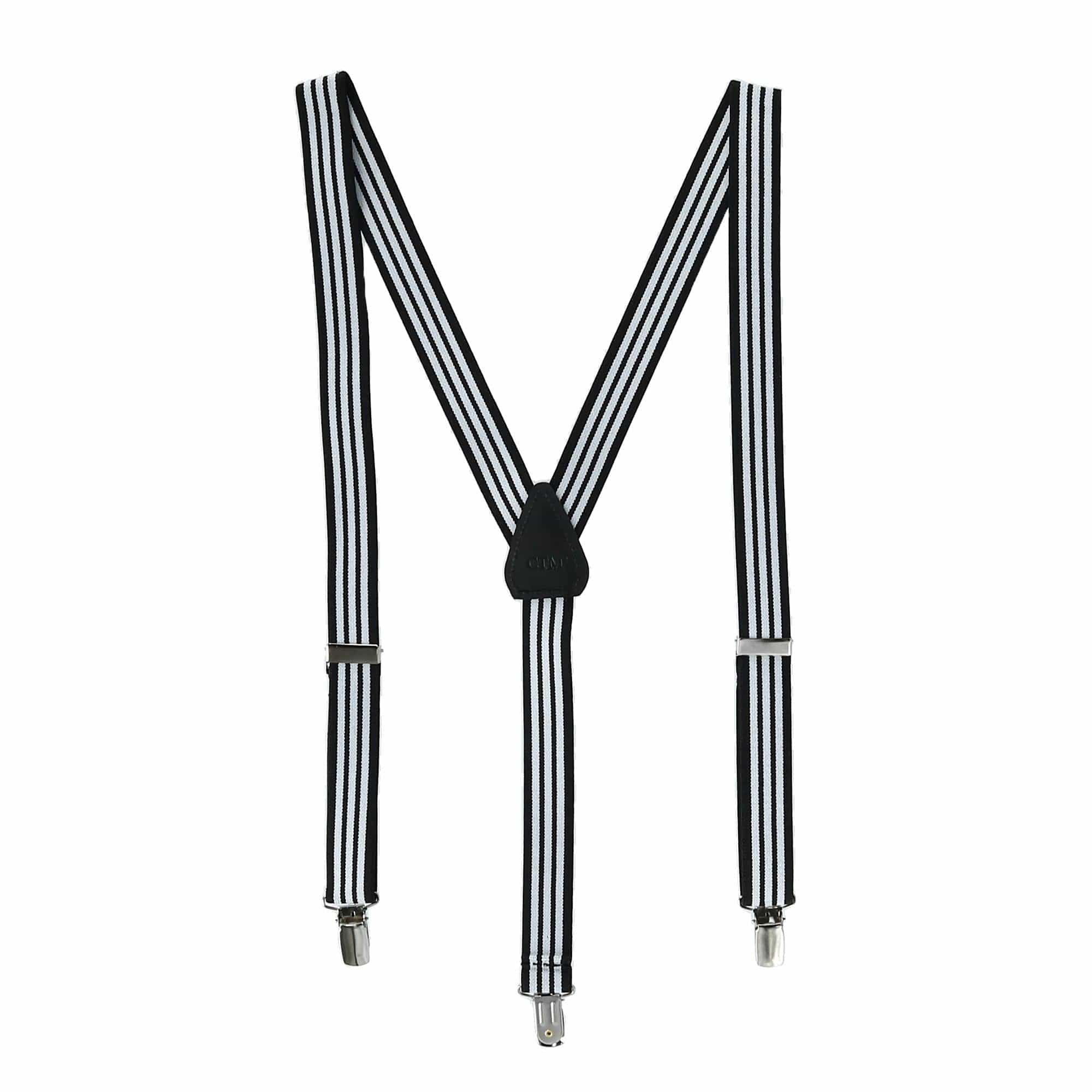 CTM® Men's Elastic Clip-End 1 Inch Black and White Pinstripe Suspenders