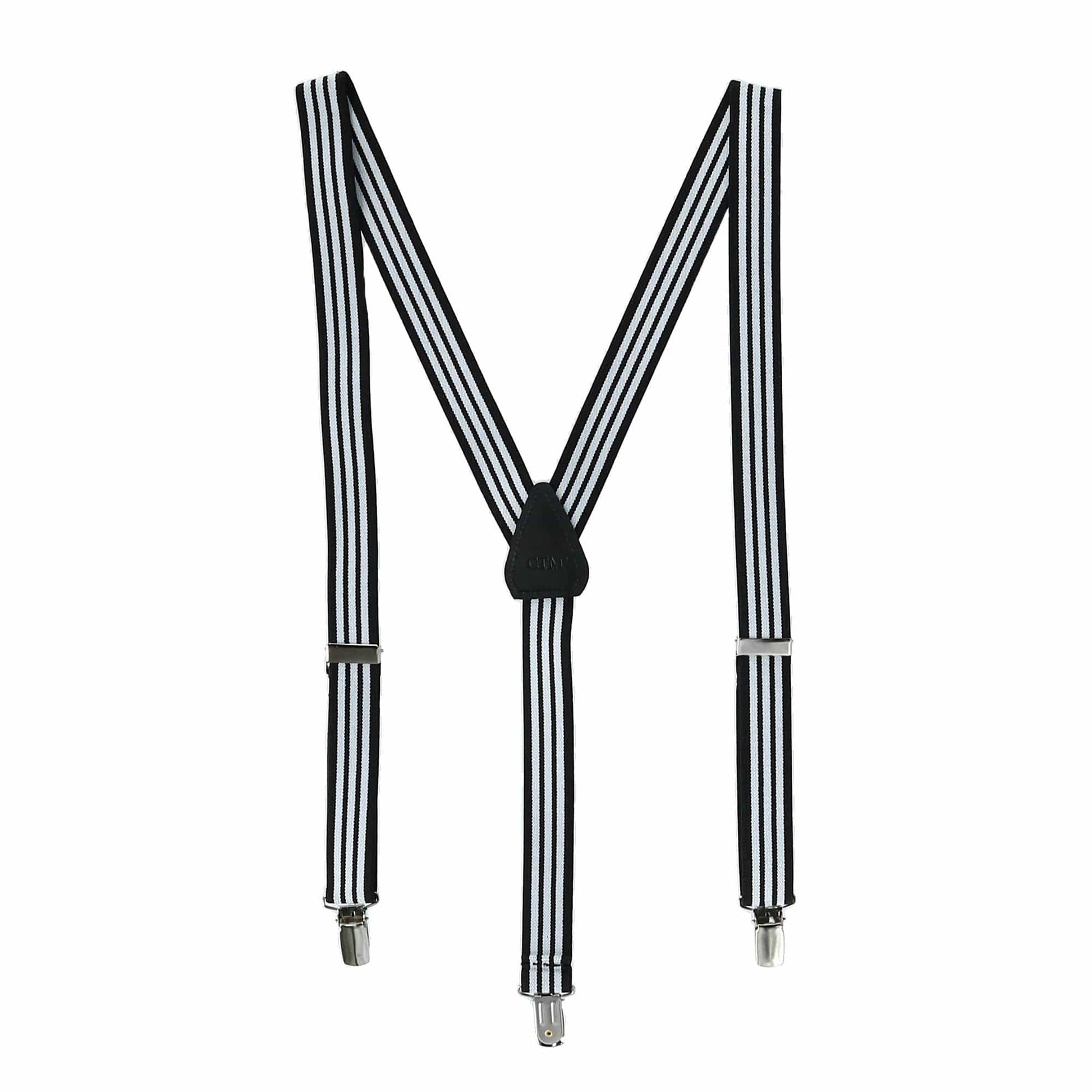 CTM® Men's Elastic Clip-End 1 Inch Black and White Pinstripe Suspenders - Men's Elastic Clip-End 1 Inch Black and White Pinstripe Suspenders