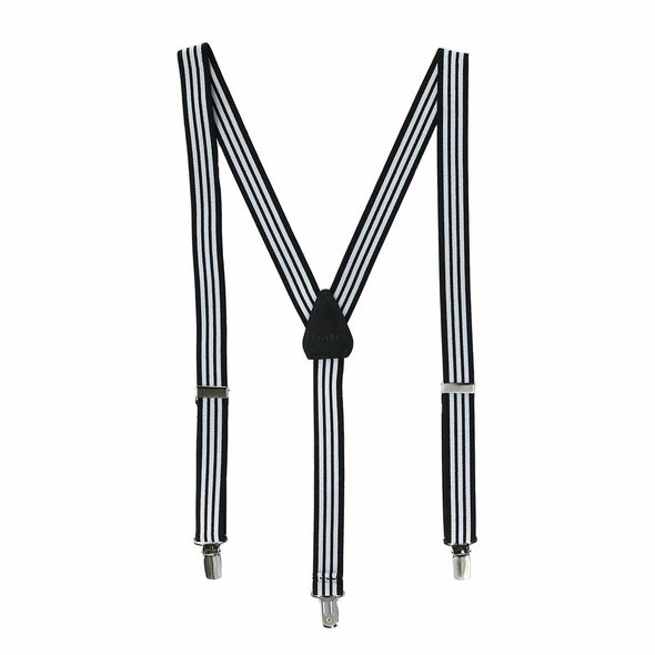 Men's Elastic Clip-End 1 Inch Black and White Pinstripe Suspenders