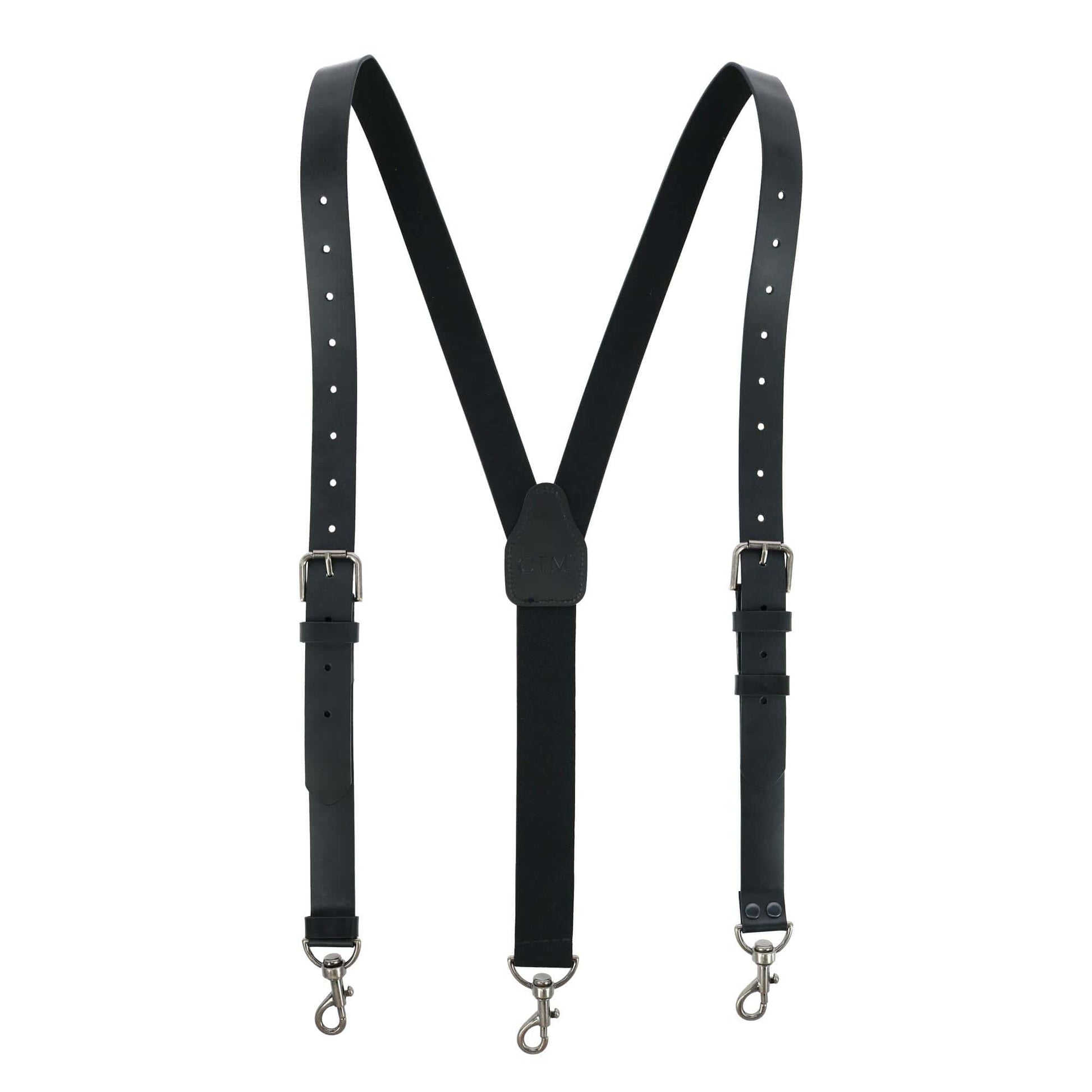 CTM® Mens Coated Leather Buckle Strap Suspenders with Metal Swivel Hook Ends