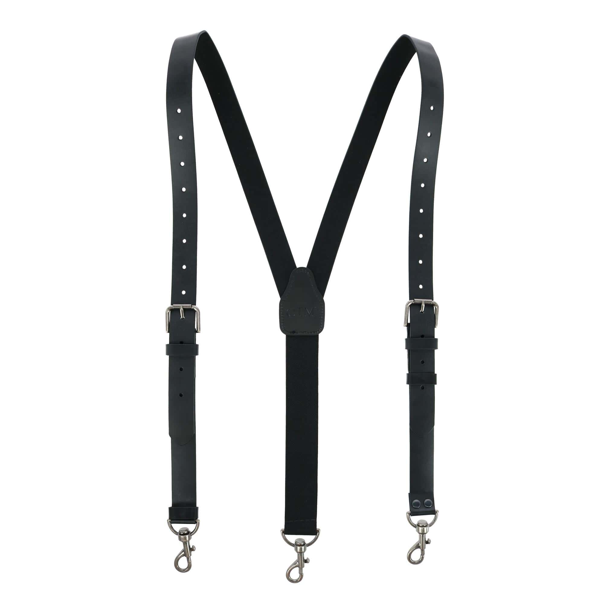 CTM® Mens Coated Leather Buckle Strap Suspenders with Metal Swivel Hook Ends