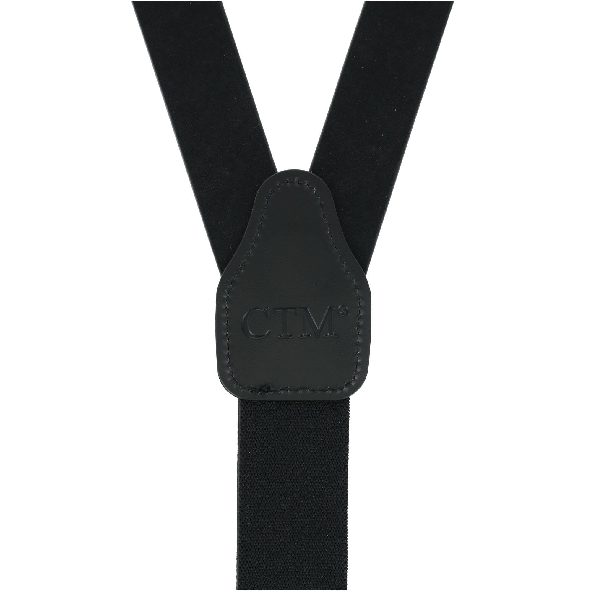 CTM® Mens Coated Leather Buckle Strap Suspenders with Metal Swivel Hook Ends - Black