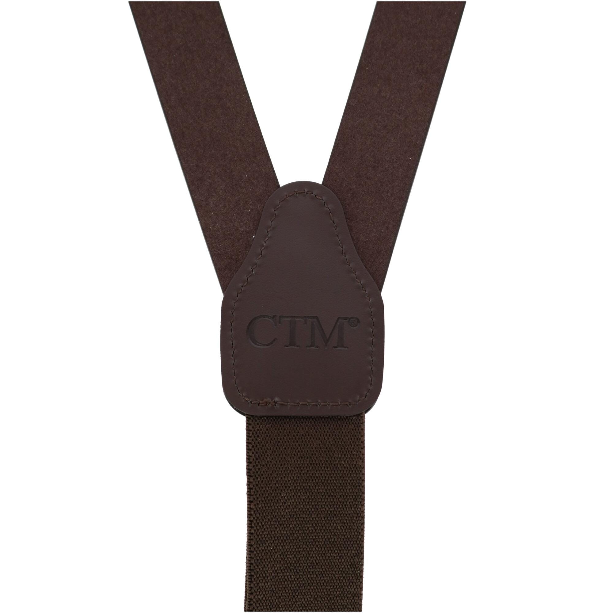 CTM® Mens Coated Leather Buckle Strap Suspenders with Metal Swivel Hook Ends - Brown