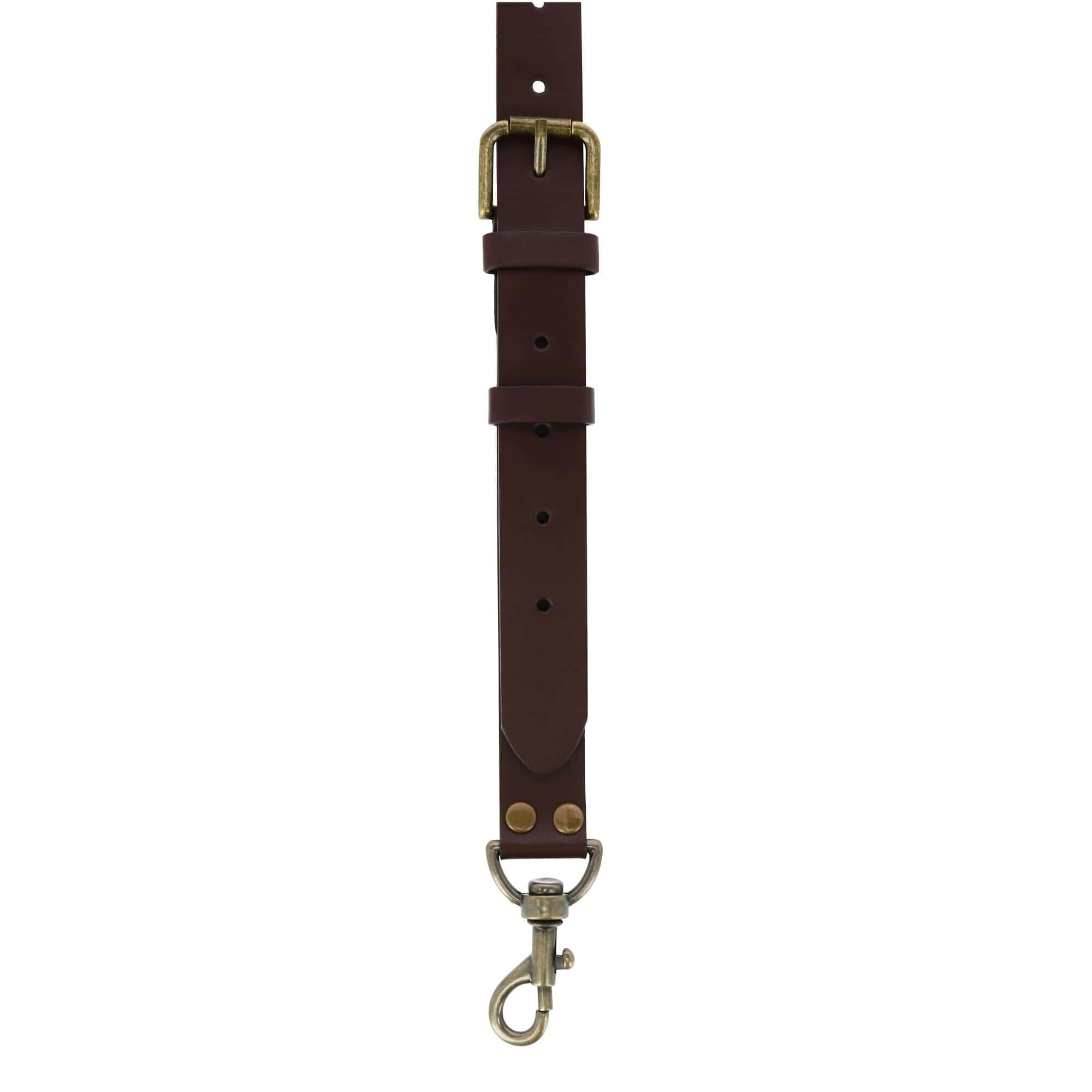CTM® Mens Coated Leather Buckle Strap Suspenders with Metal Swivel Hook Ends - Brown