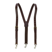 Mens Coated Leather Buckle Strap Suspenders with Metal Swivel Hook Ends