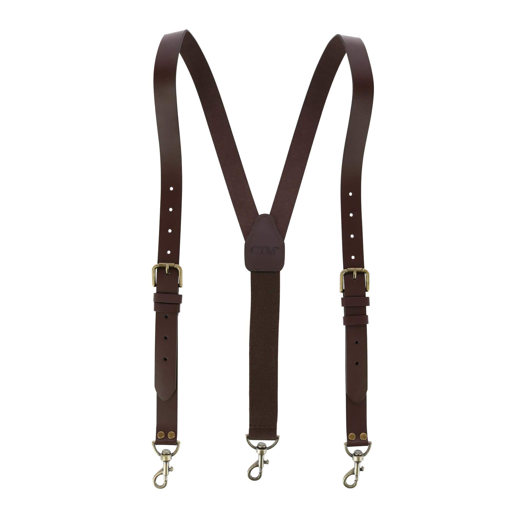 CTM® Mens Coated Leather Buckle Strap Suspenders with Metal Swivel Hook Ends - Mens Coated Leather Buckle Strap Suspenders with Metal Swivel Hook Ends