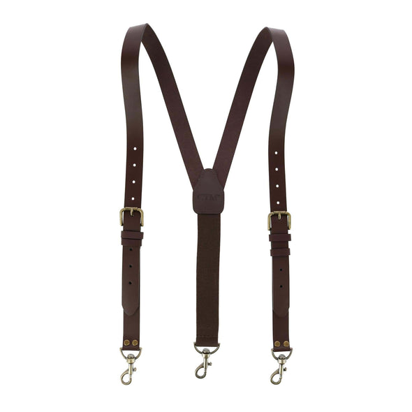 Men's Coated Leather Buckle Strap Suspenders with Metal Swivel Hook Ends