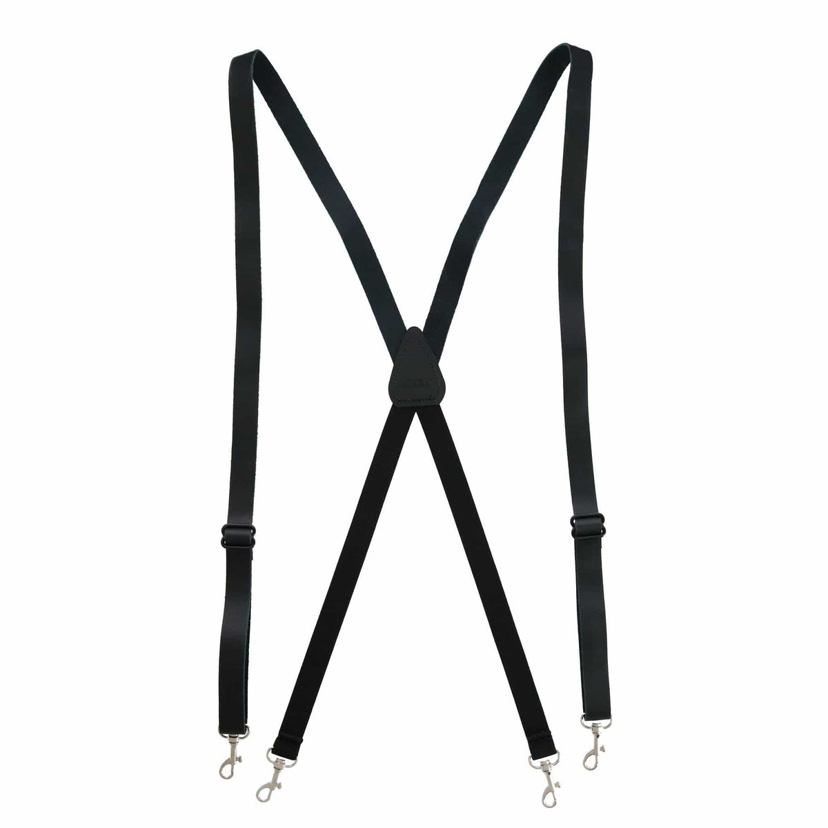 CTM® Men's Smooth Leather Slim Width Suspenders w Metal Swivel Hook Ends - Black