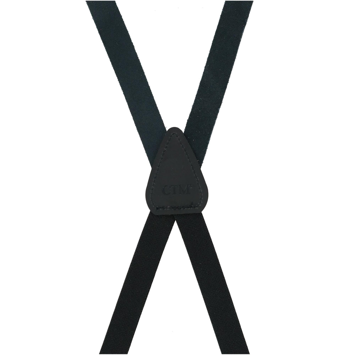 CTM® Men's Smooth Leather Slim Width Suspenders w Metal Swivel Hook Ends - Black