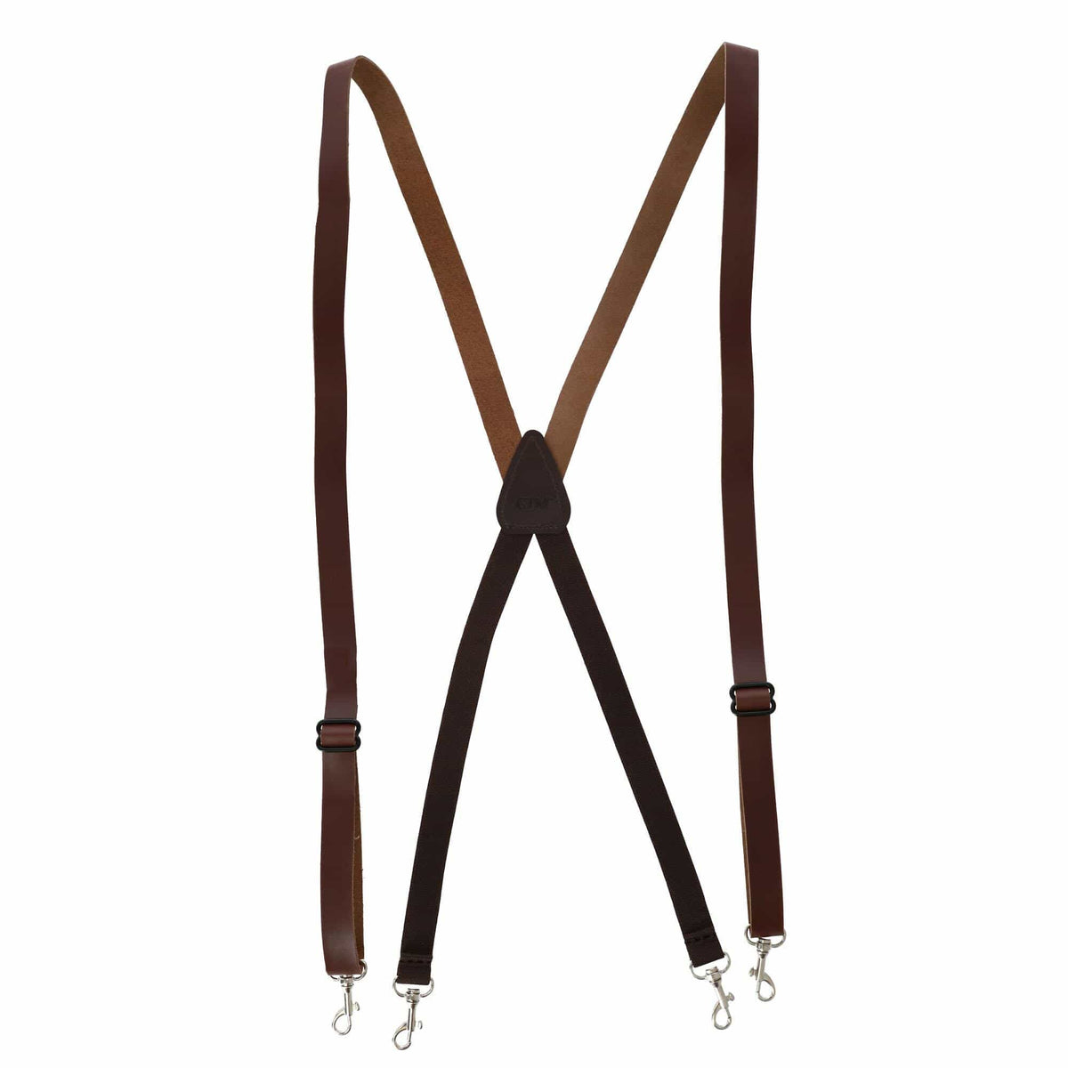 CTM® Men's Smooth Leather Slim Width Suspenders w Metal Swivel Hook Ends - Brown