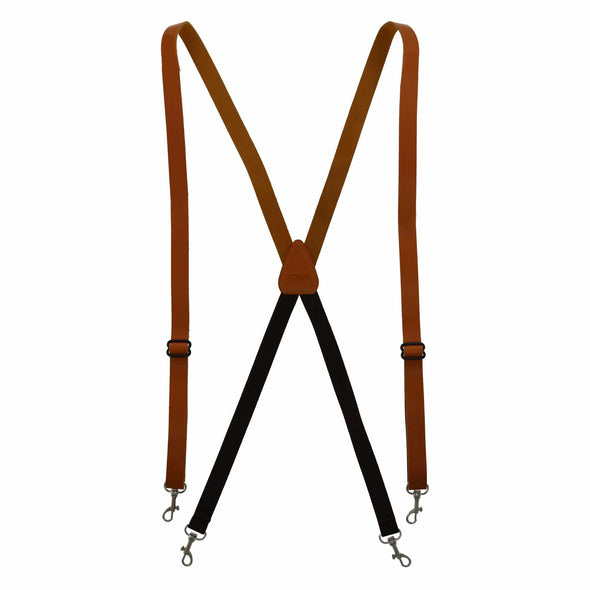 Men's Smooth Coated Leather Slim Width Suspenders with Metal Swivel Hook Ends