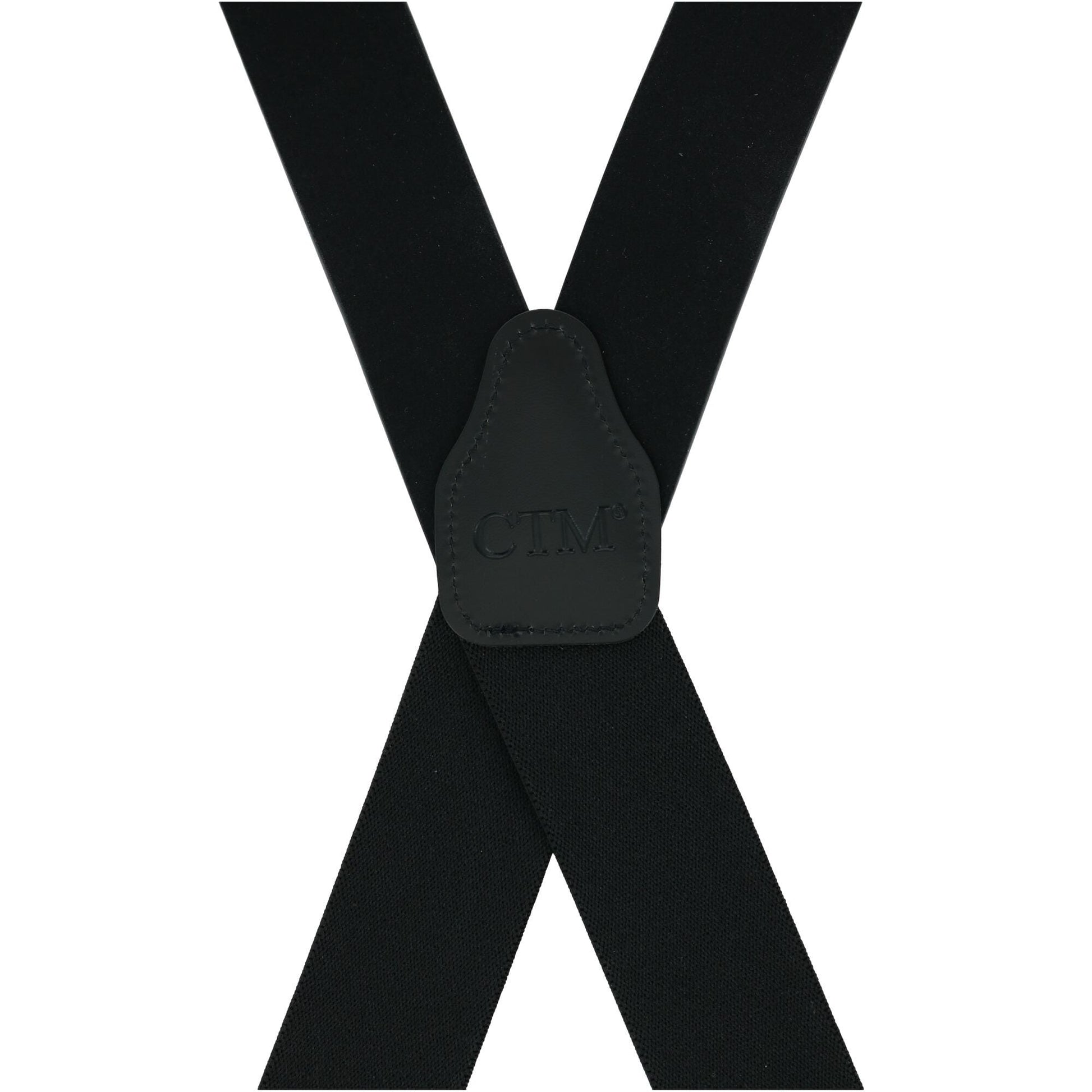 CTM® Men's Smooth Leather Wide Width Suspenders w Metal Swivel Hook Ends - Black