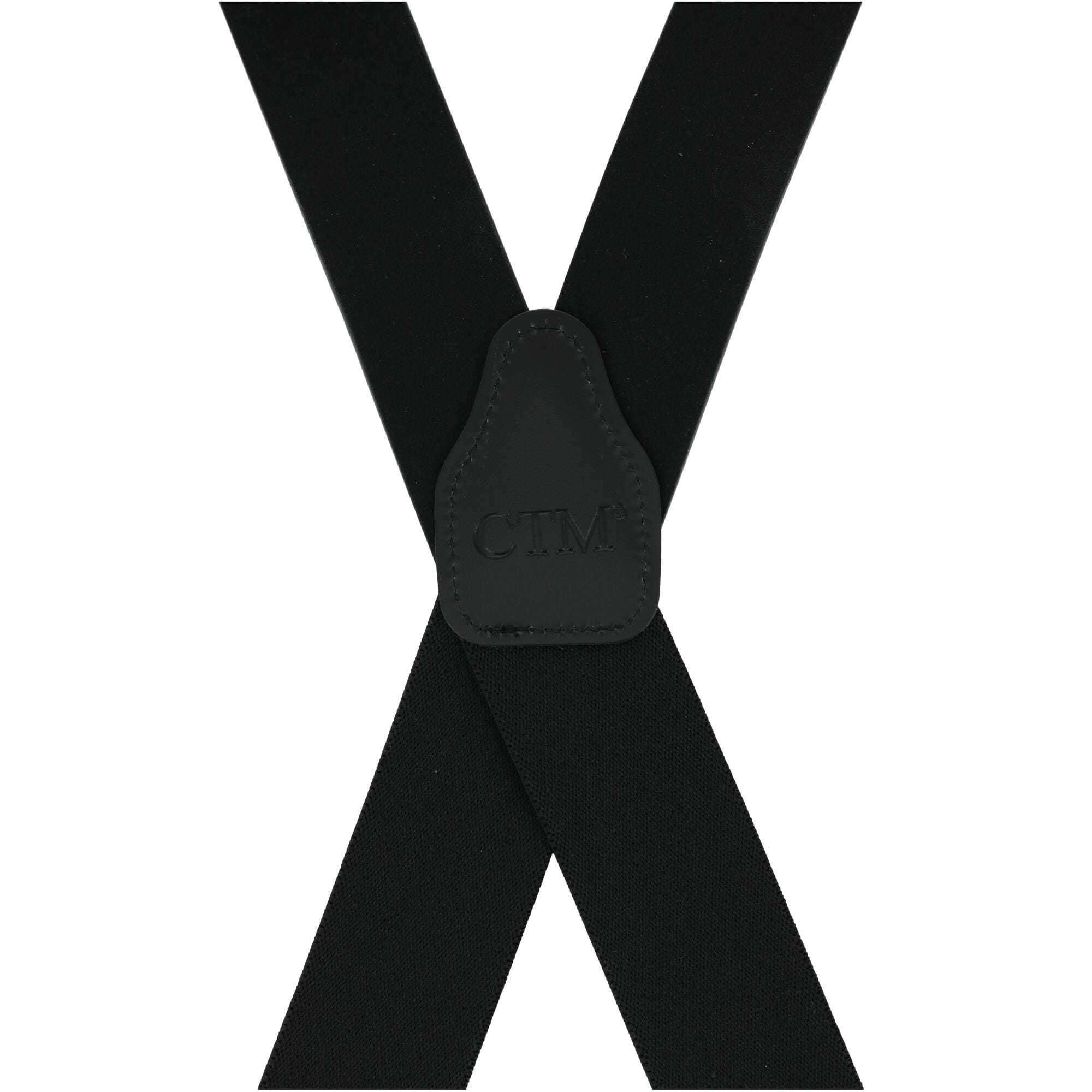 CTM® Men's Smooth Leather Wide Width Suspenders w Metal Swivel Hook Ends - Black