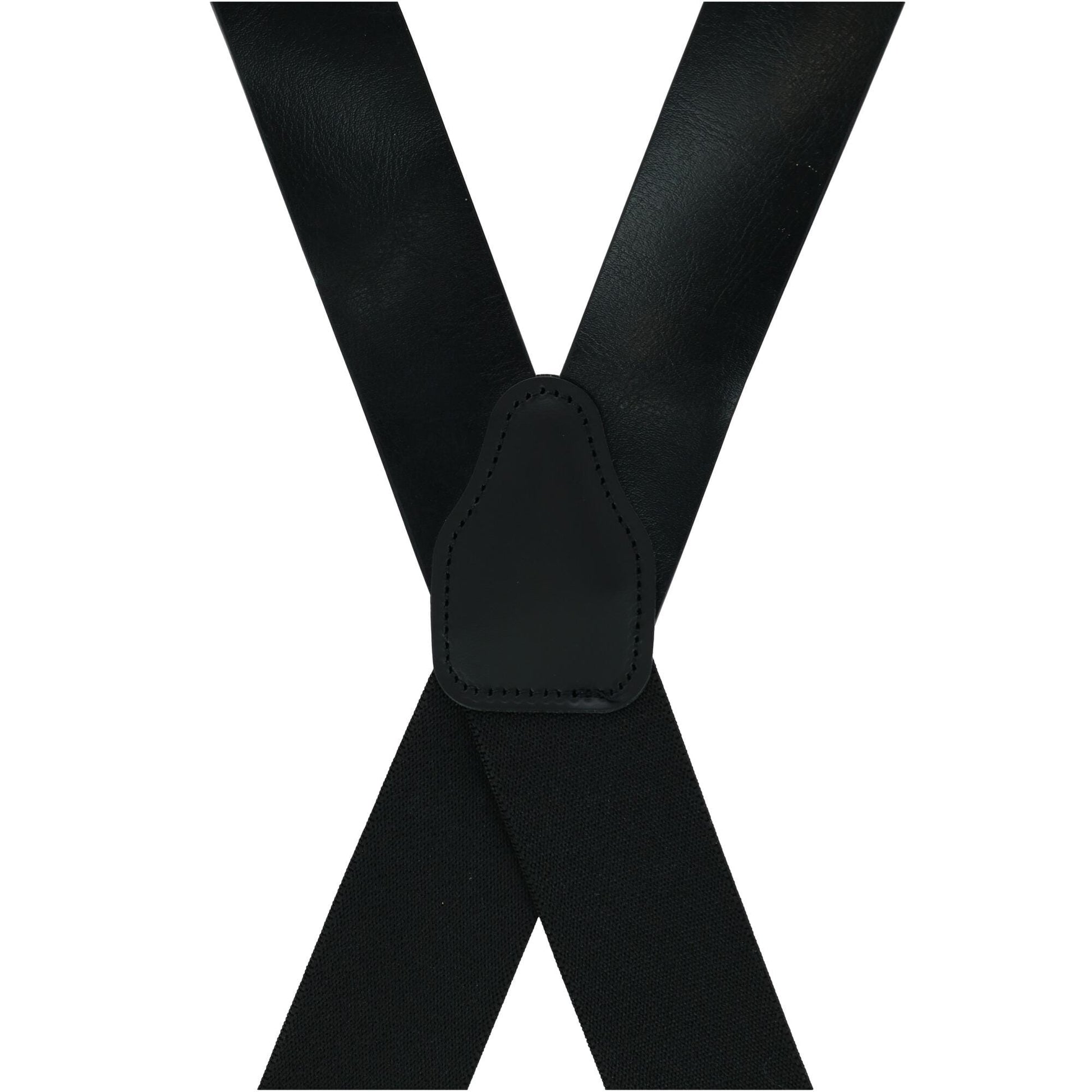 CTM® Men's Smooth Leather Wide Width Suspenders w Metal Swivel Hook Ends - Black