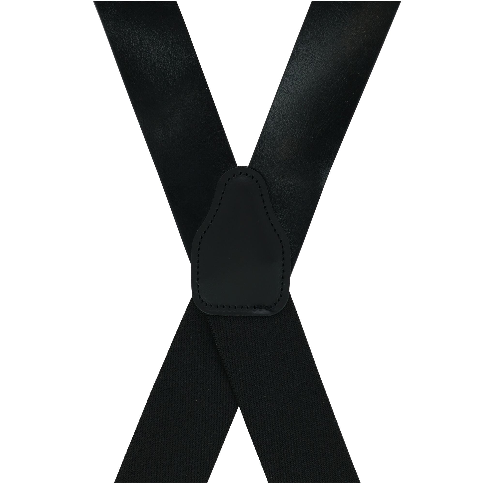 CTM® Men's Smooth Leather Wide Width Suspenders w Metal Swivel Hook Ends - Black