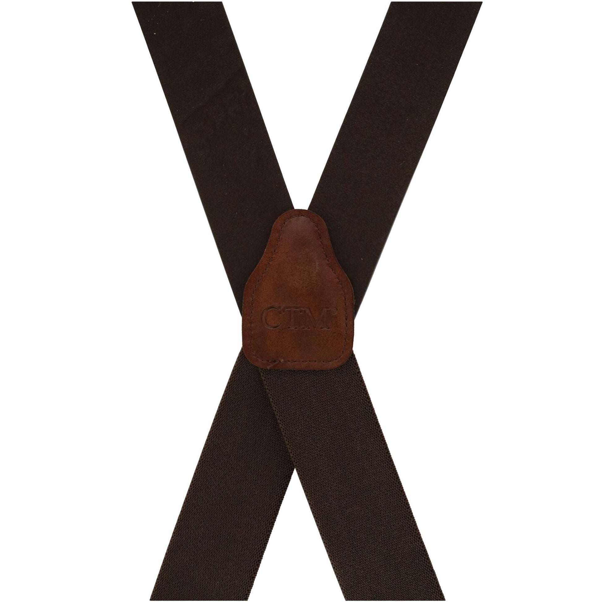 CTM® Men's Smooth Leather Wide Width Suspenders w Metal Swivel Hook Ends - Brown