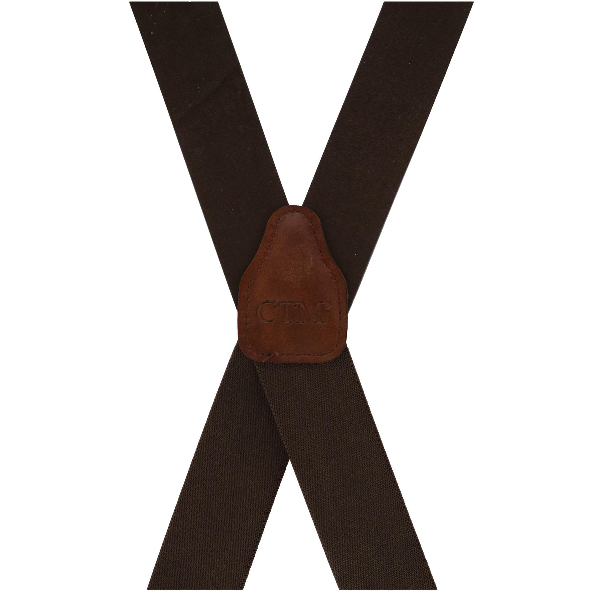 CTM® Men's Smooth Leather Wide Width Suspenders w Metal Swivel Hook Ends - Brown