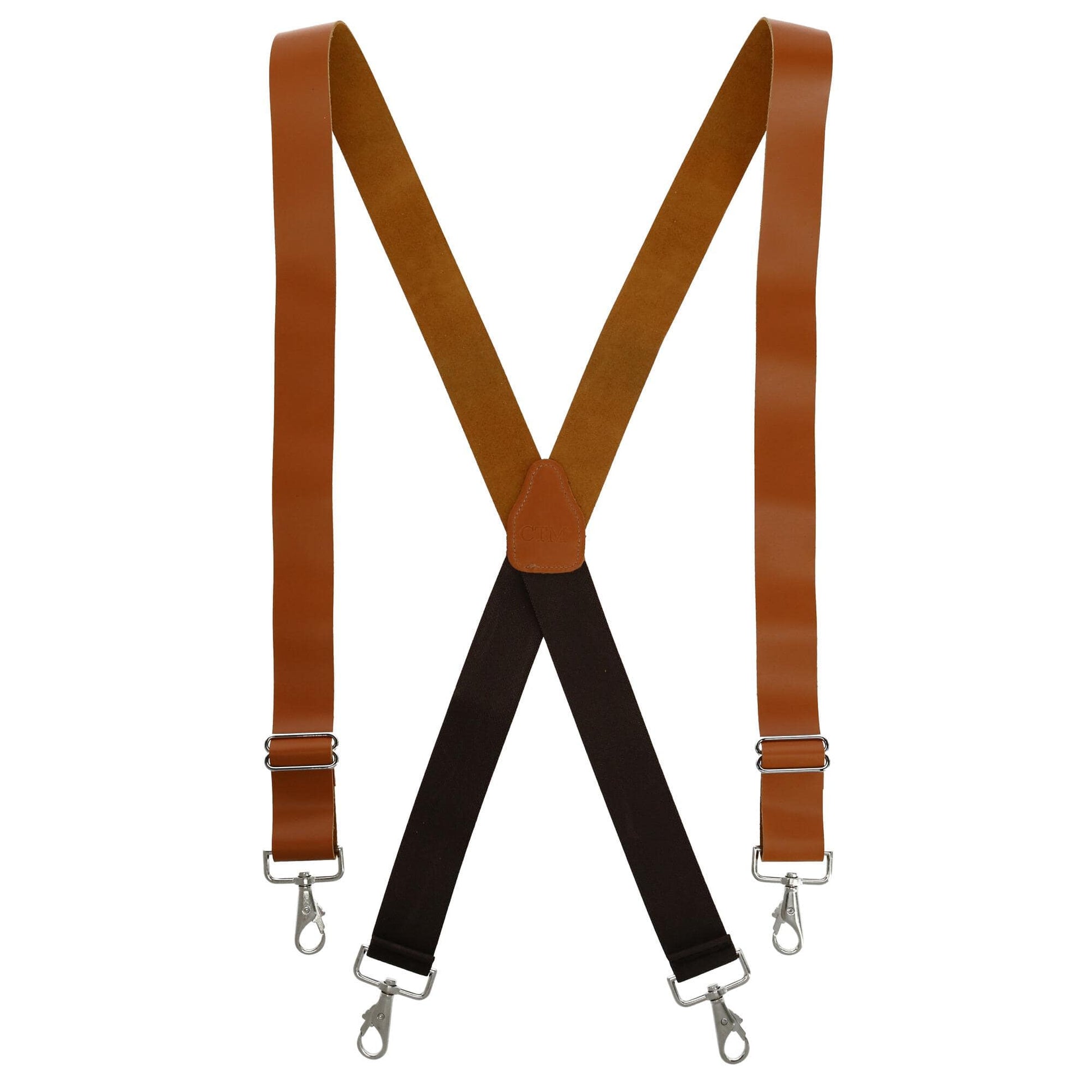 CTM® Men's Smooth Leather Wide Width Suspenders w Metal Swivel Hook Ends - Tan