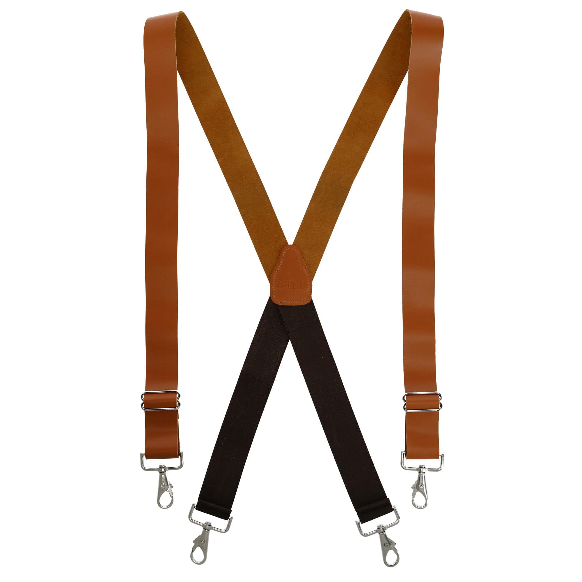 CTM® Men's Smooth Leather Wide Width Suspenders w Metal Swivel Hook Ends - Tan