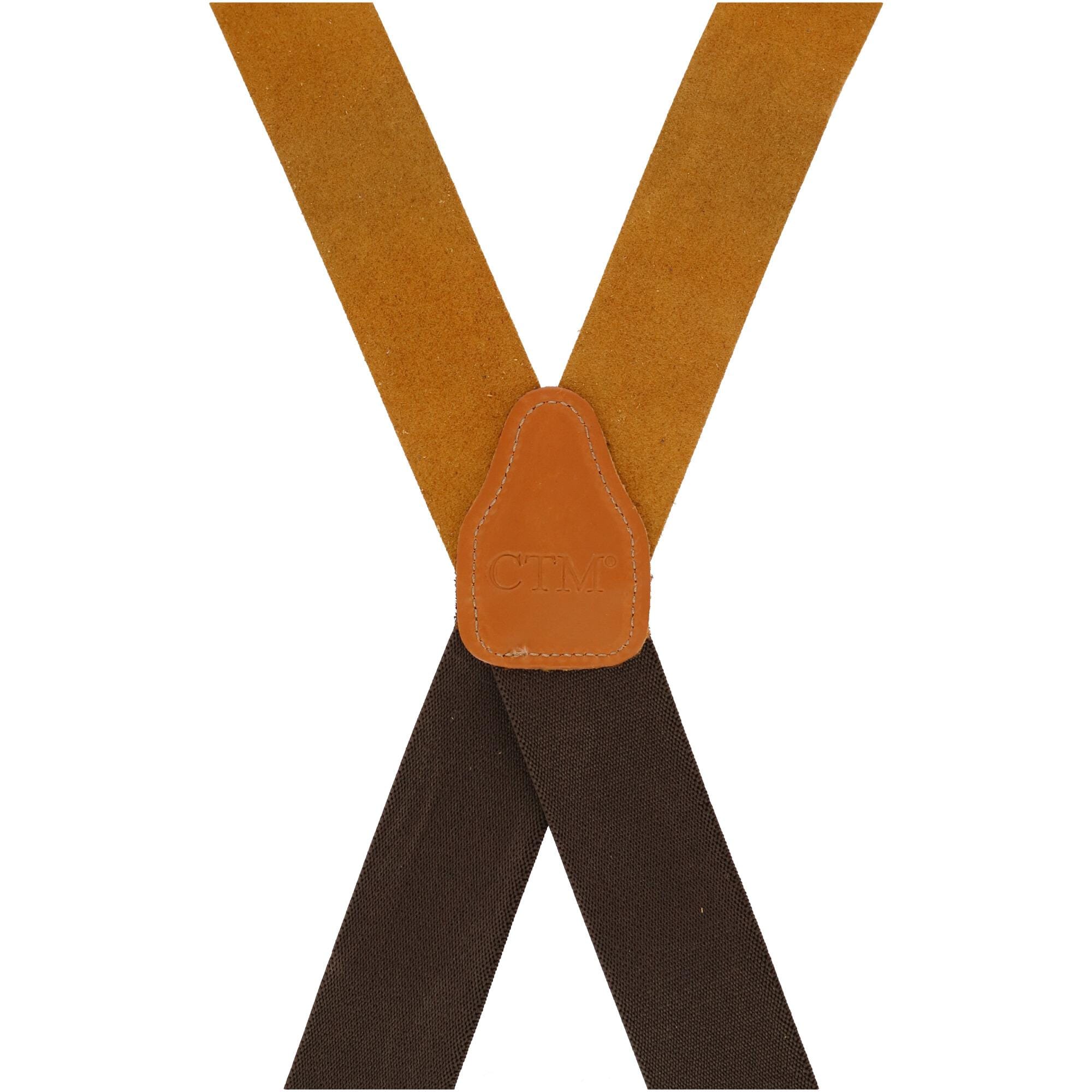CTM® Men's Smooth Leather Wide Width Suspenders w Metal Swivel Hook Ends - Tan