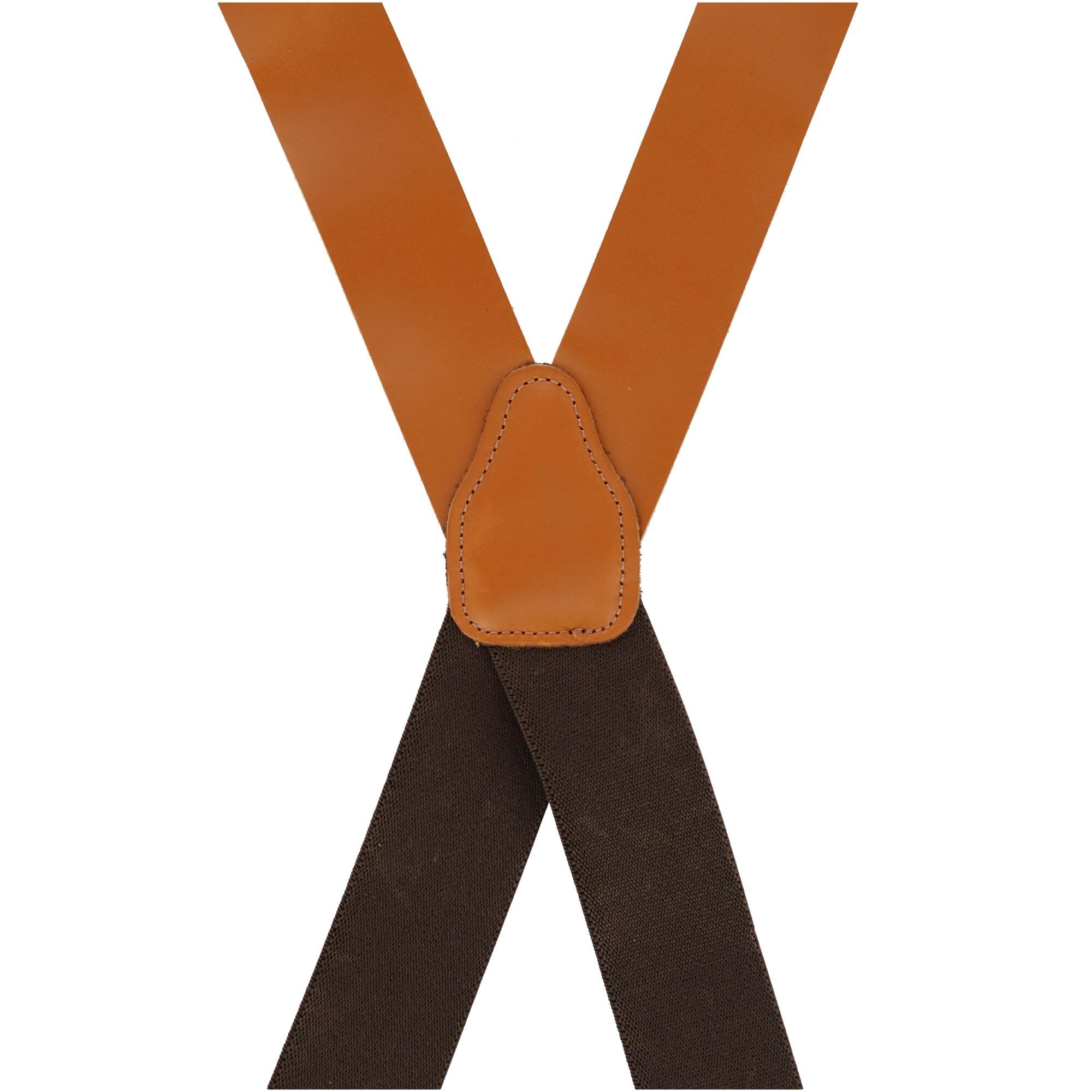 CTM® Men's Smooth Leather Wide Width Suspenders w Metal Swivel Hook Ends - Tan