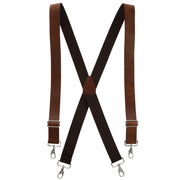 Men's Smooth Leather Wide Width Suspenders w Metal Swivel Hook Ends
