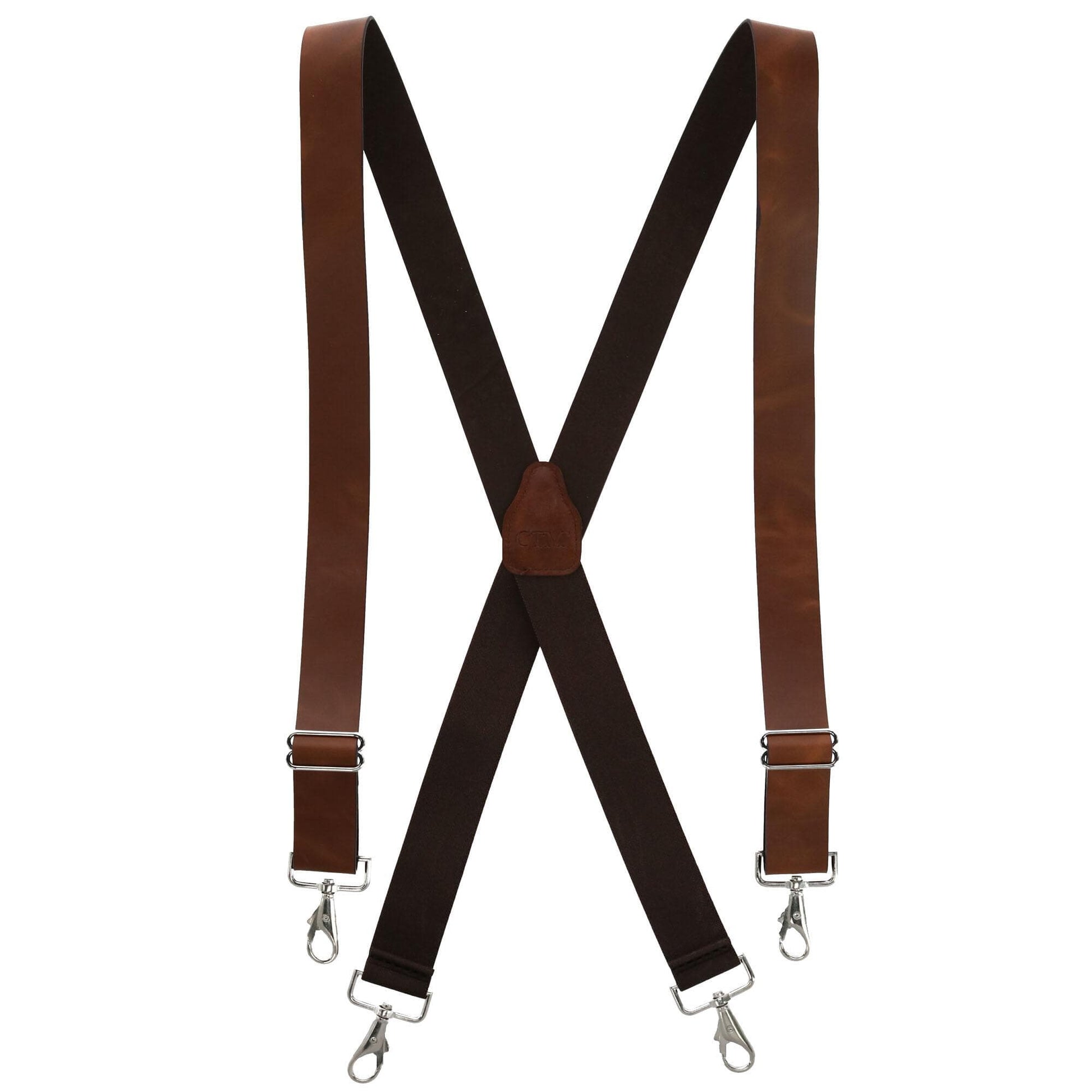 CTM® Men's Smooth Leather Wide Width Suspenders w Metal Swivel Hook Ends - Men's Smooth Leather Wide Width Suspenders w Metal Swivel Hook Ends