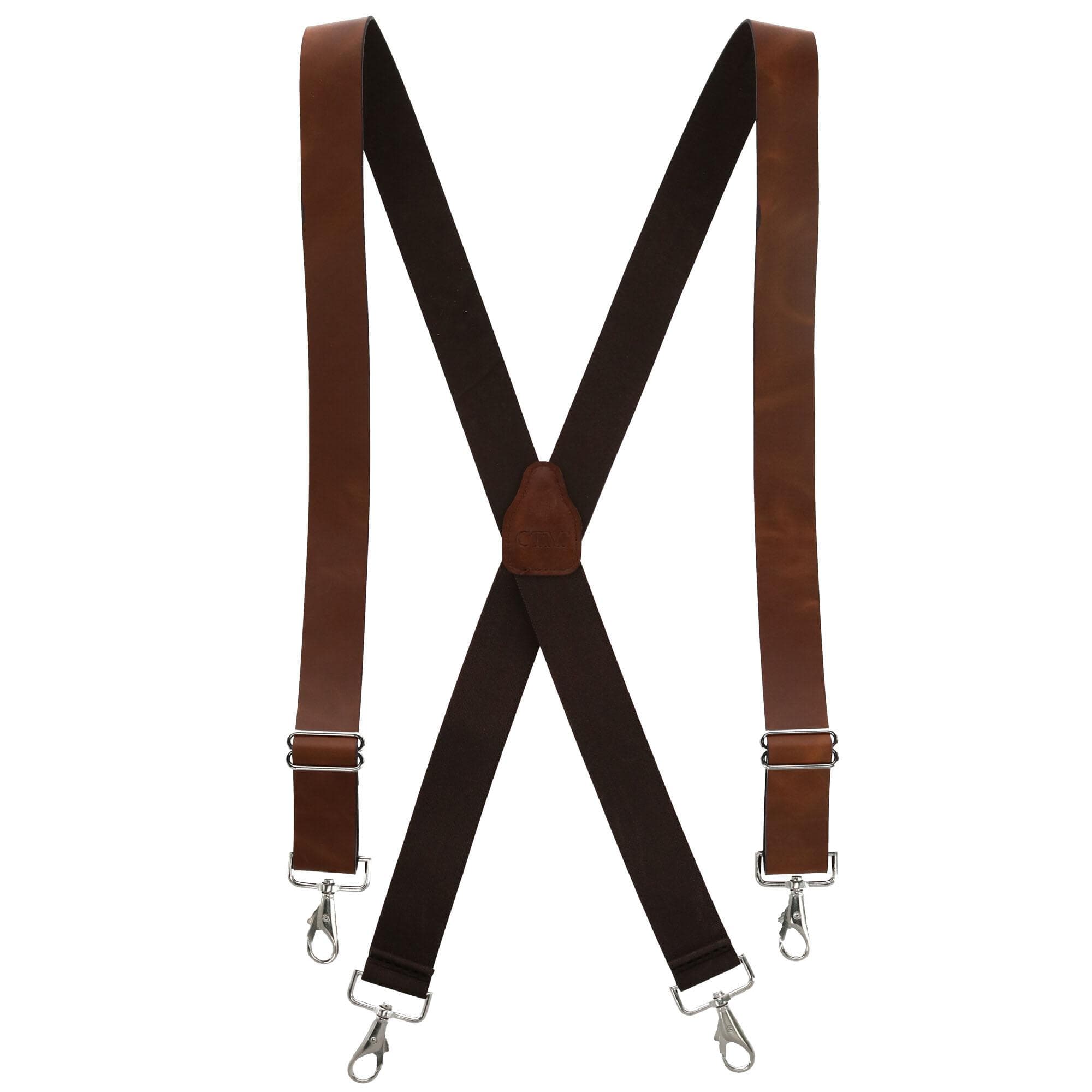 CTM® Men's Smooth Leather Wide Width Suspenders w Metal Swivel Hook Ends - Men's Smooth Leather Wide Width Suspenders w Metal Swivel Hook Ends