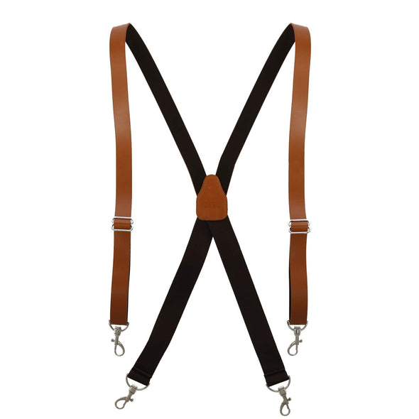 Men's Big & Tall Smooth Coated Leather Suspenders with Metal Swivel Hook End