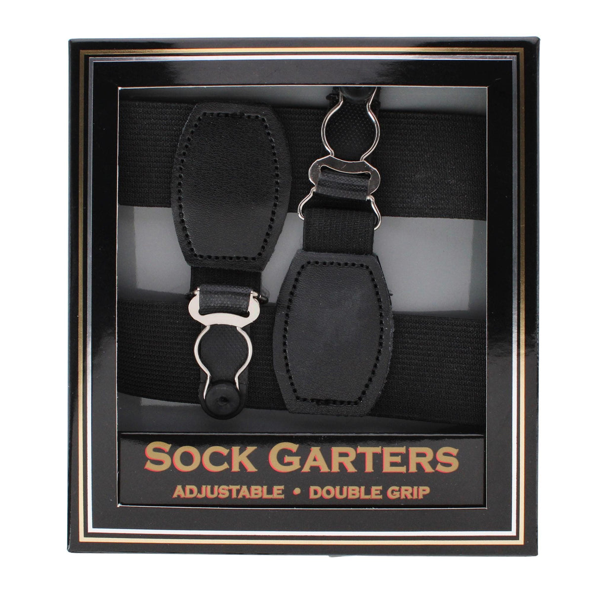CTM® Men's Elastic 1 Inch Sock Garters with 2 Clips - Black