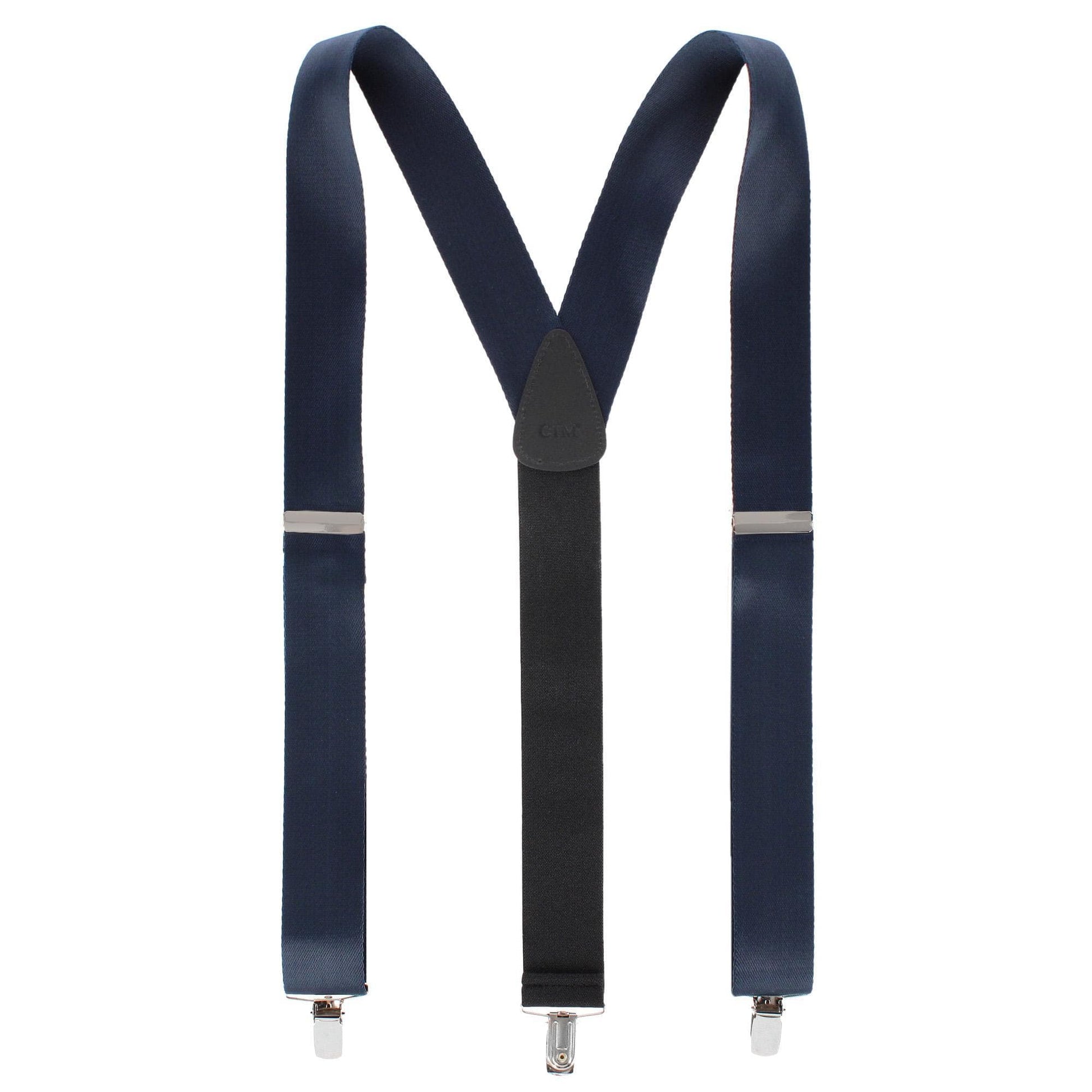 CTM® Men's 1.5 Inch Silky Feel Manhattan Clip End Suspenders - Navy