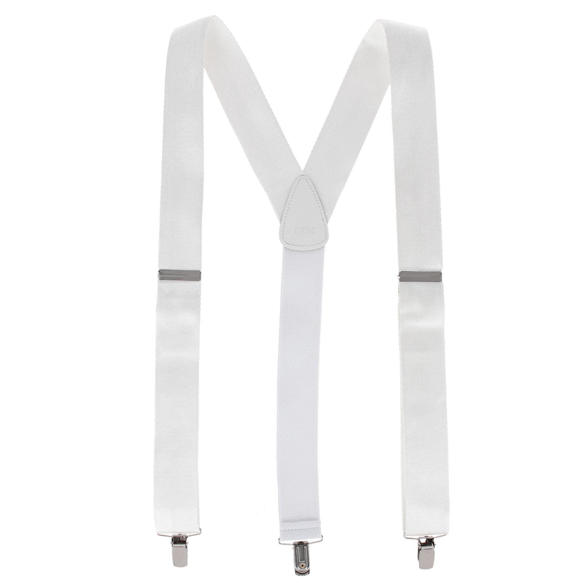 CTM® Men's 1.5 Inch Silky Feel Manhattan Clip End Suspenders - White