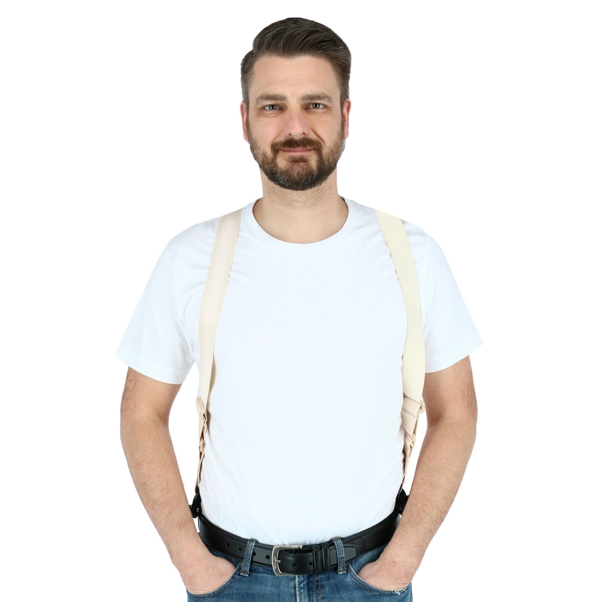 CTM® Men's Undergarment TSA Compliant Side Clip Airport Suspenders - Beige