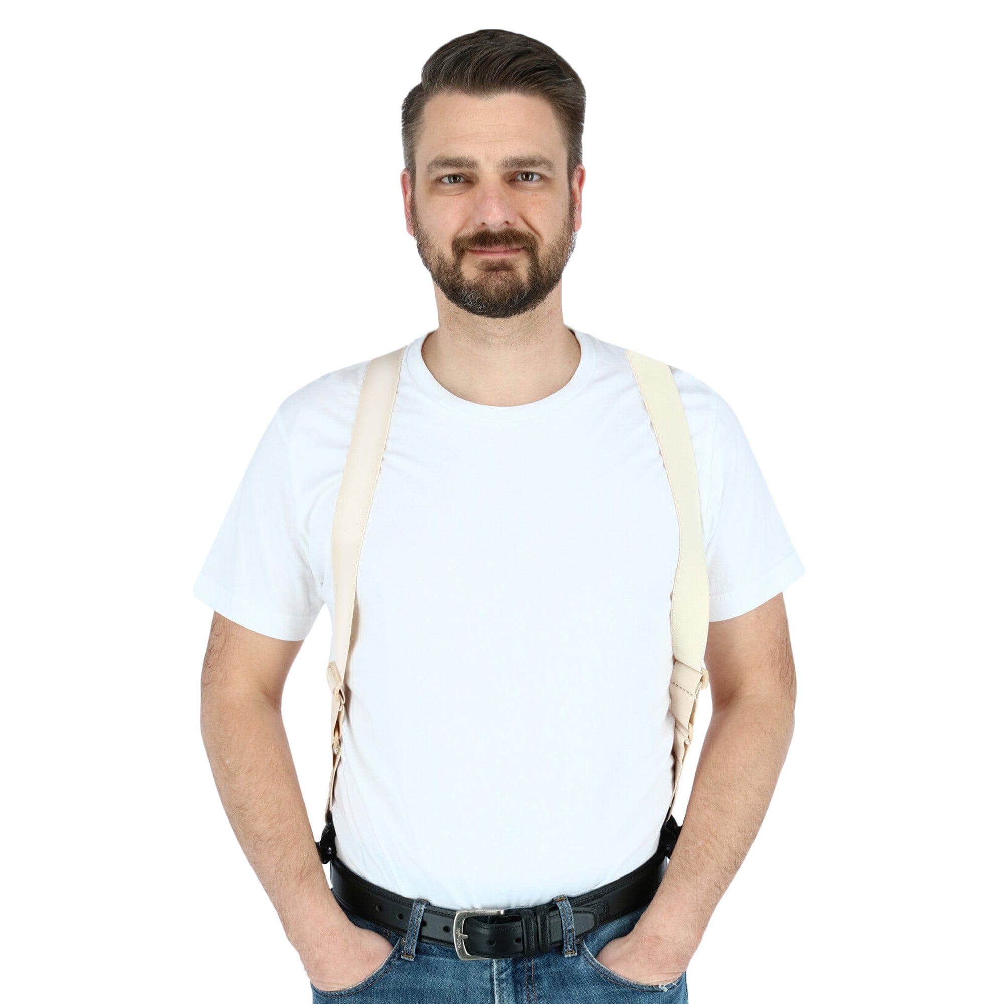 CTM® Men's Undergarment TSA Compliant Side Clip Airport Suspenders - Beige