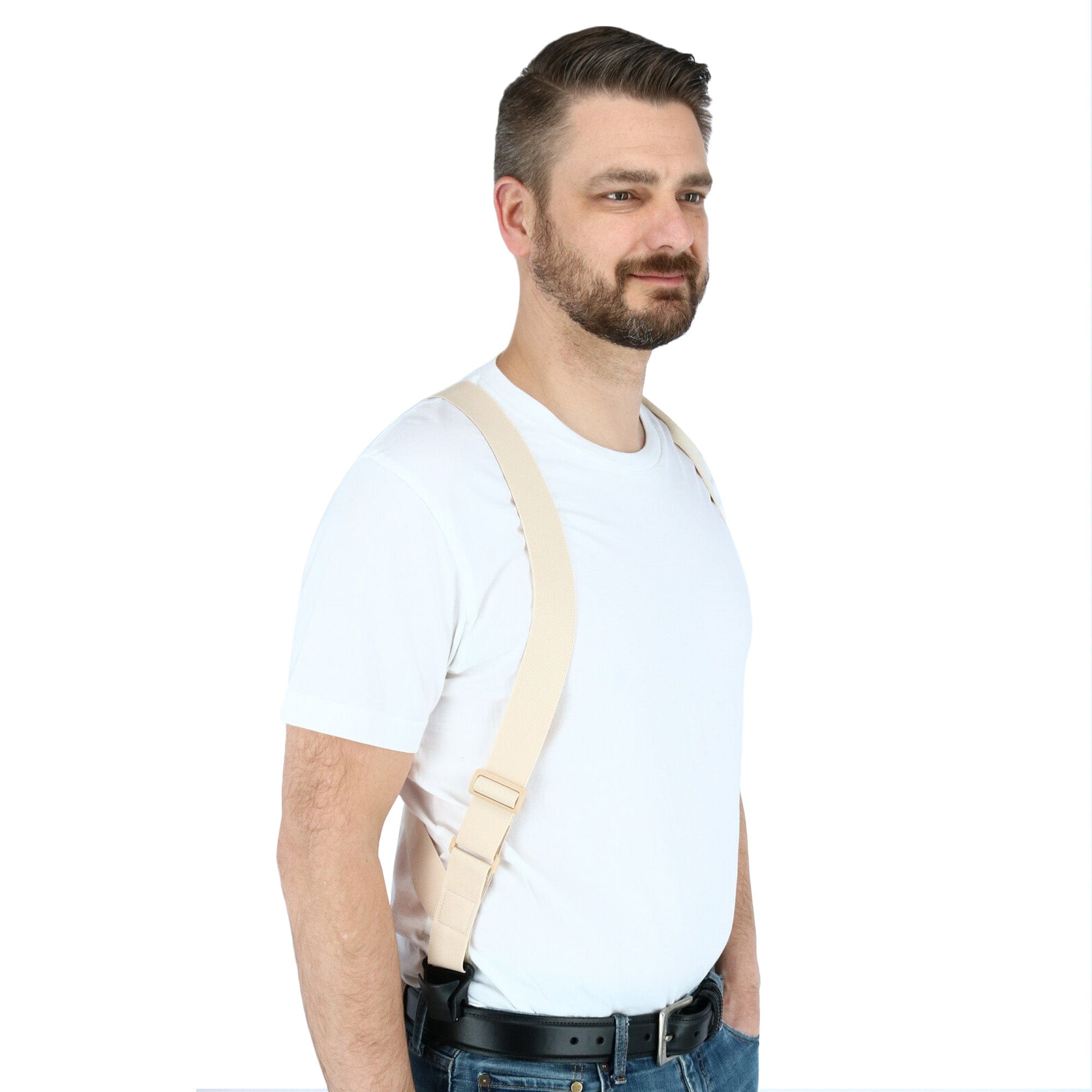 CTM® Men's Undergarment TSA Compliant Side Clip Airport Suspenders - Beige