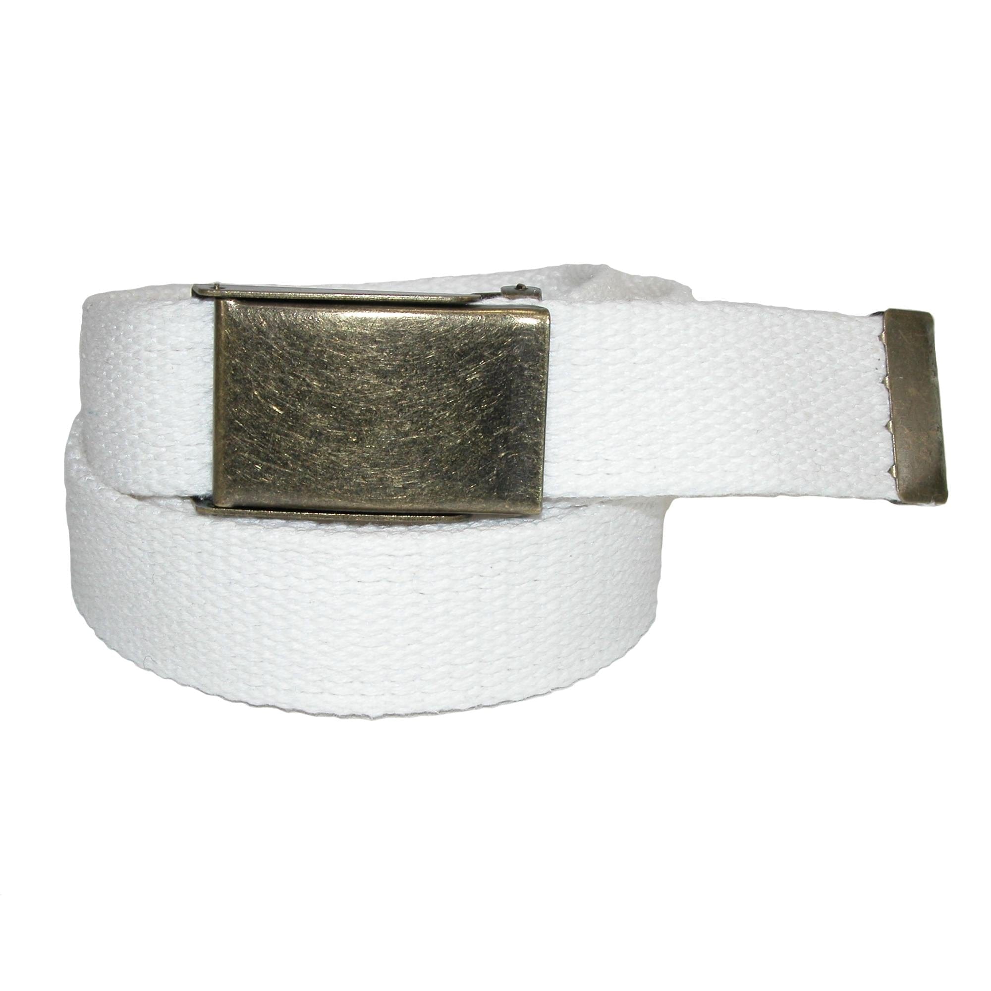 CTM® Men's Fabric Belt with Brass Flip Top Buckle - White